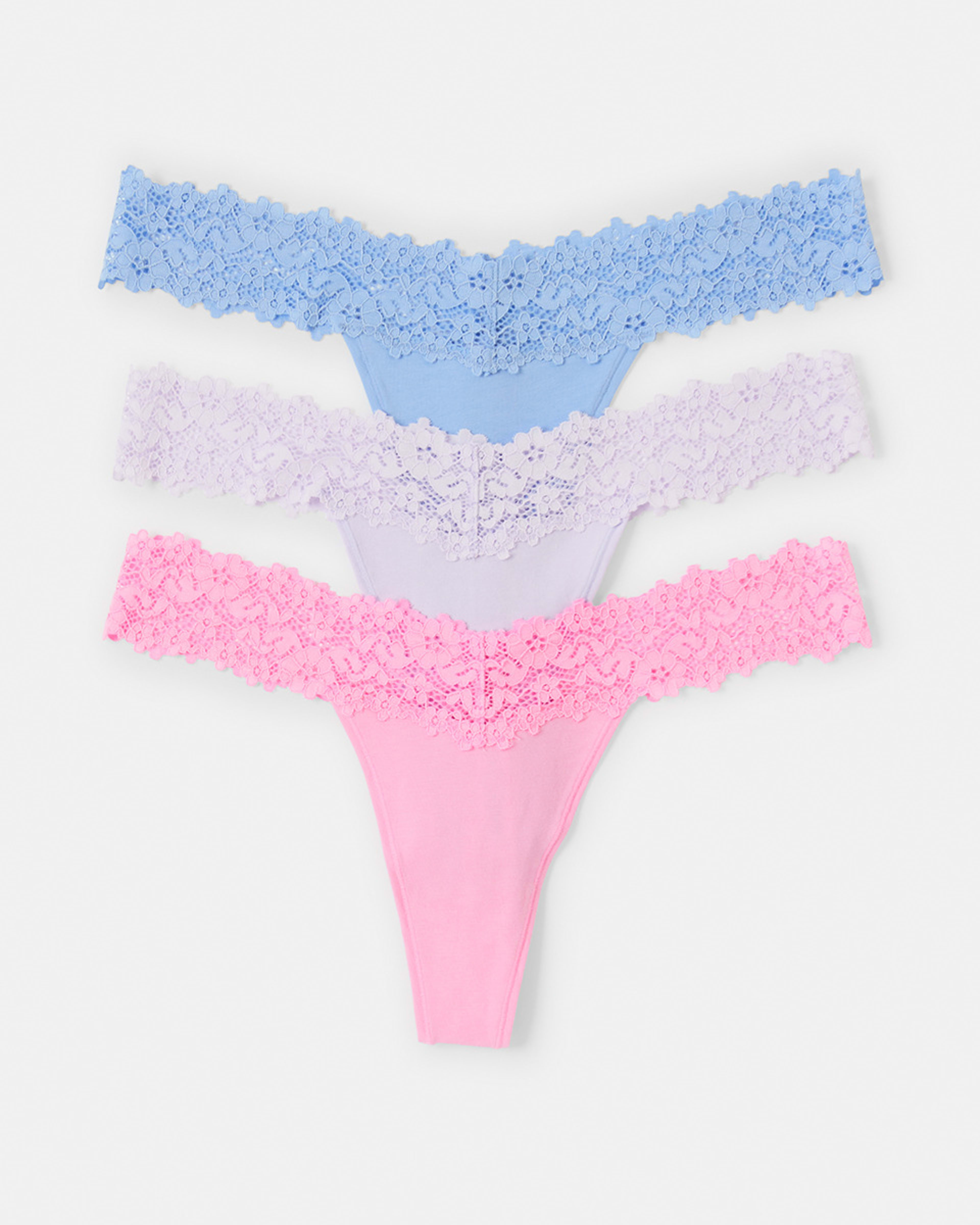 1 3 Pack Cotton Lace G-String Briefs Bl Ff Hy