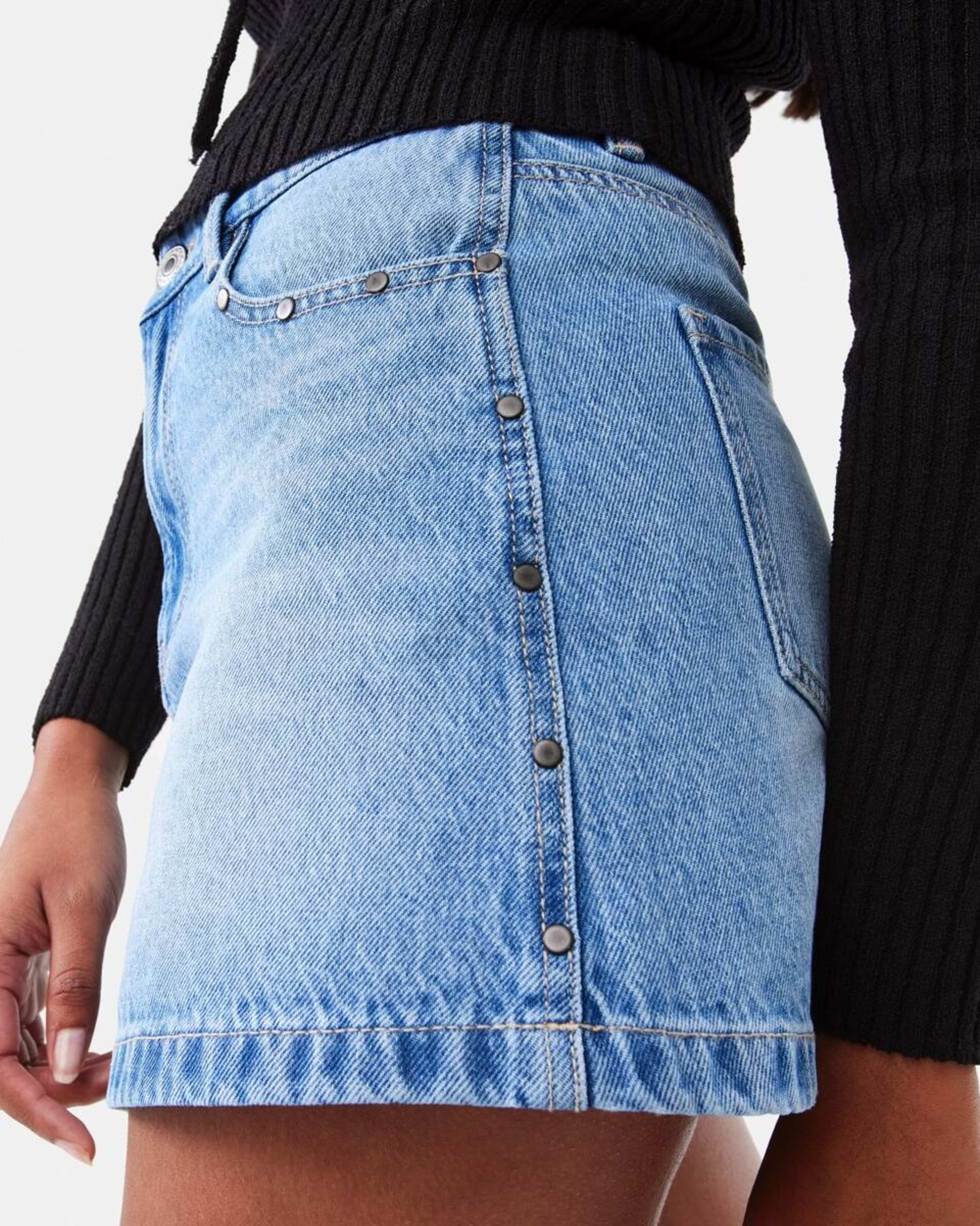 9 Studded Denim Mini Skirt Mid Wash, 9 of 9