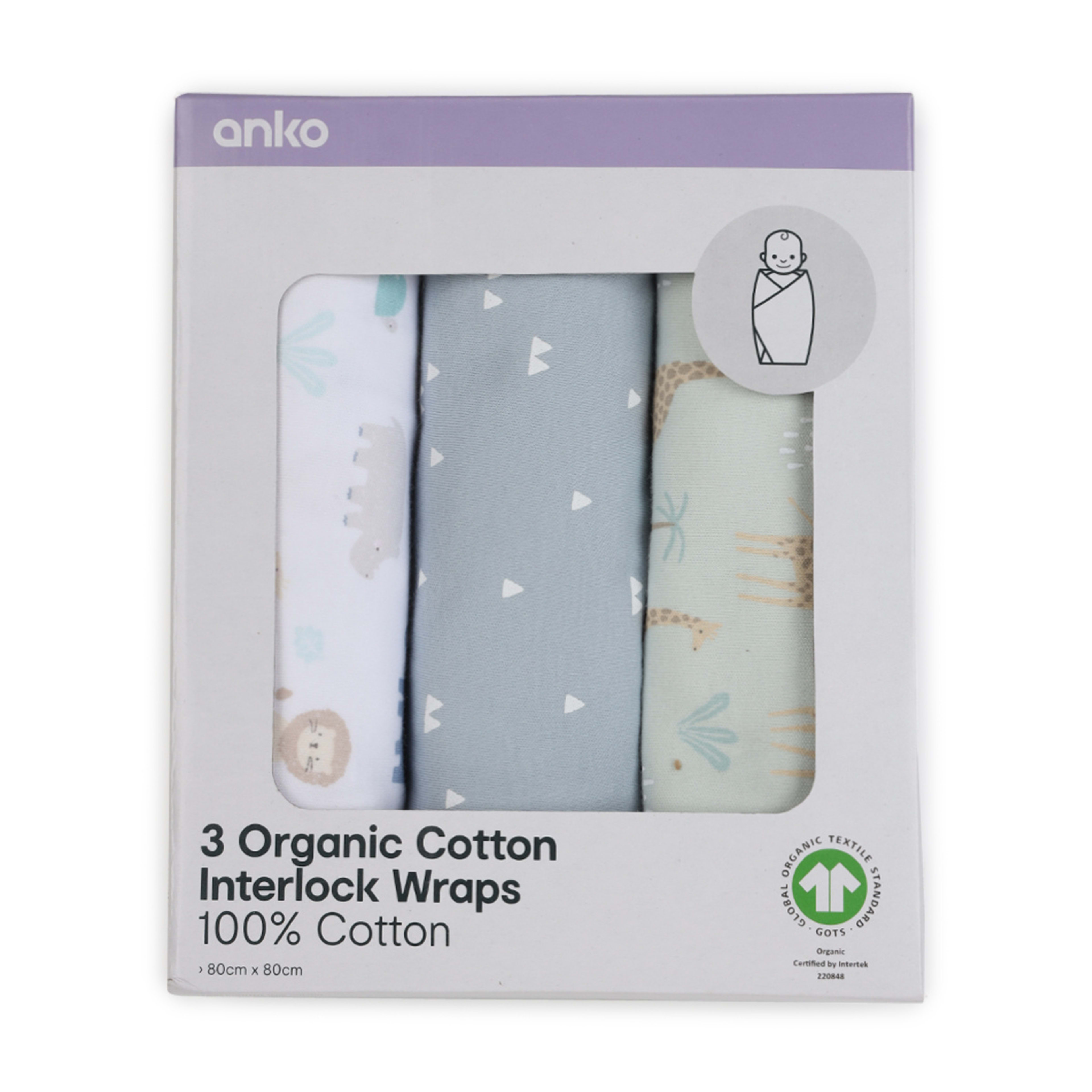 1 3 Pack Organic Cotton Interlock Wraps - Safari