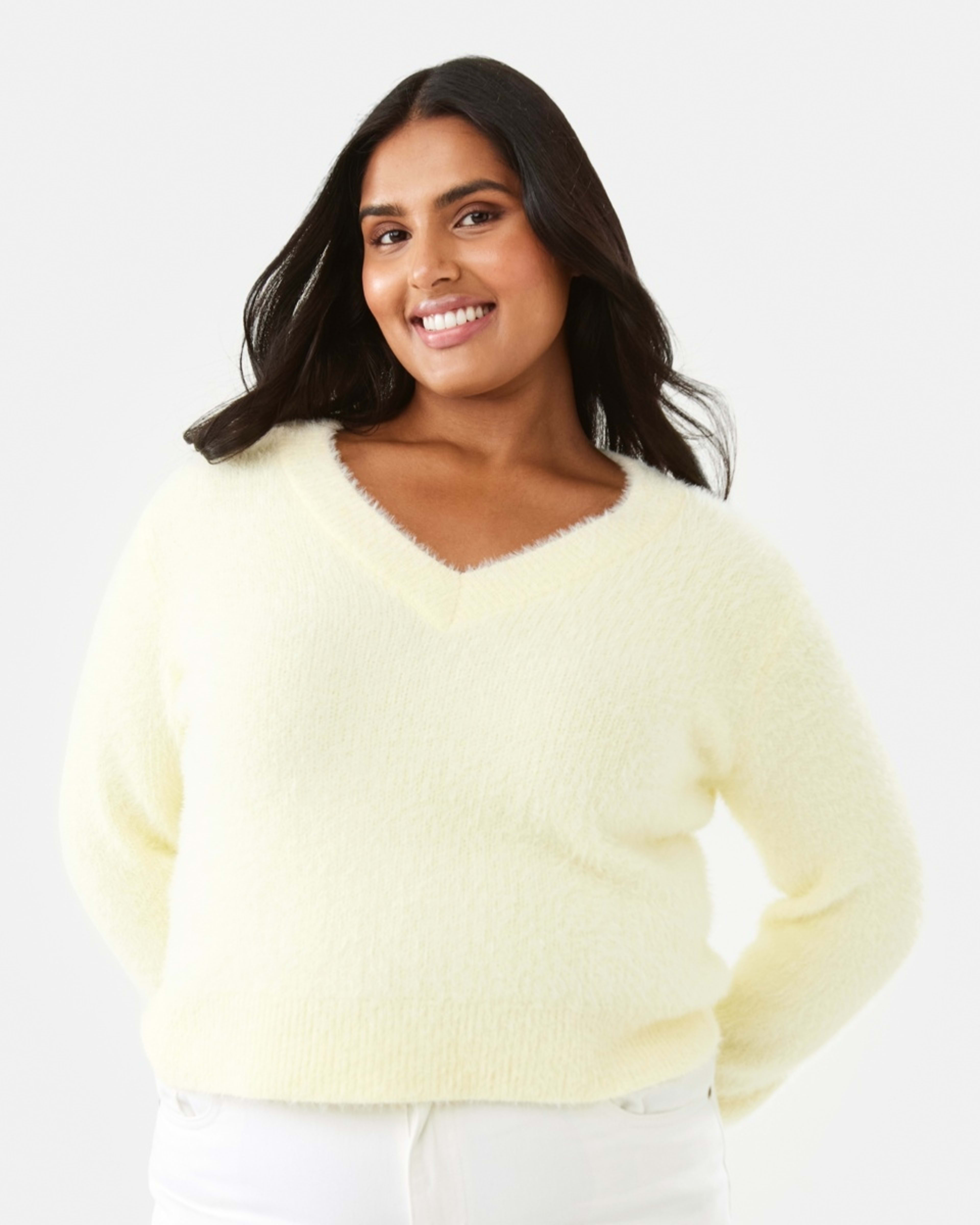 3 Eyelash V-Neck Jumper Glow Yellw, 3 of 10