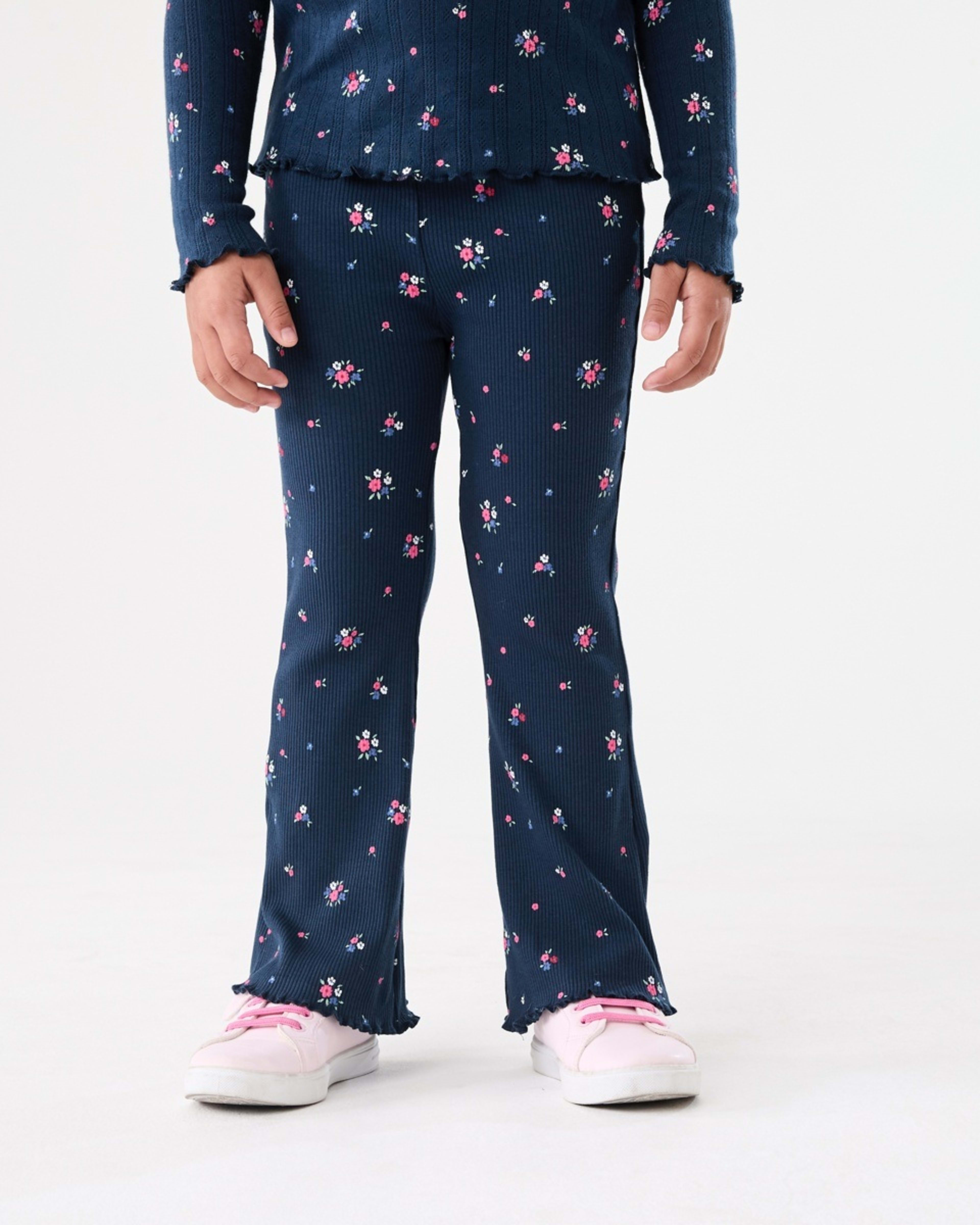 1 Rib Flare Leggings Ditsy Floral Bouquet Navy