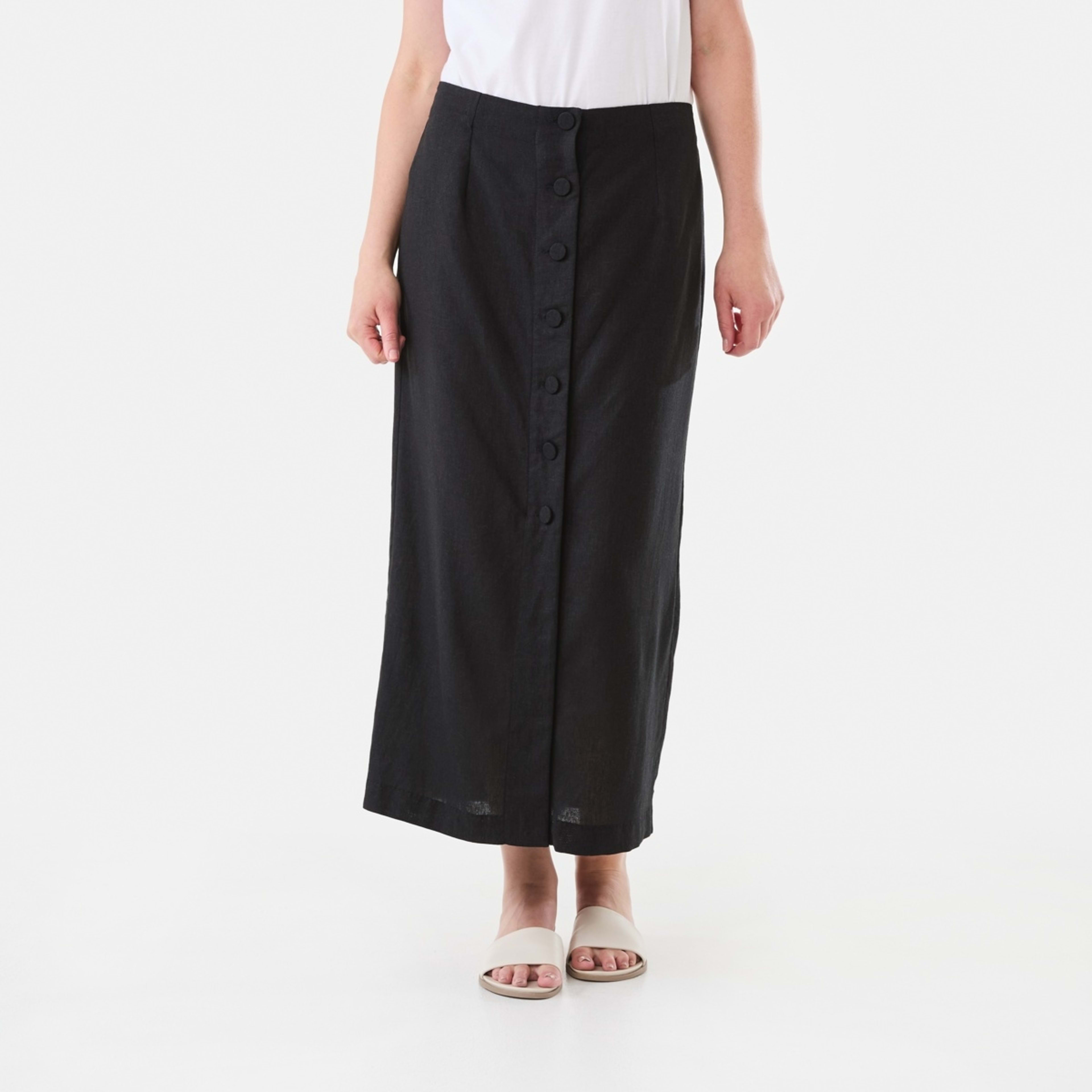1 Button Through Midi Skirt Black, 1 of 4