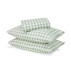 Gingham Flannelette Cotton Sheet Set - Queen Bed, Green