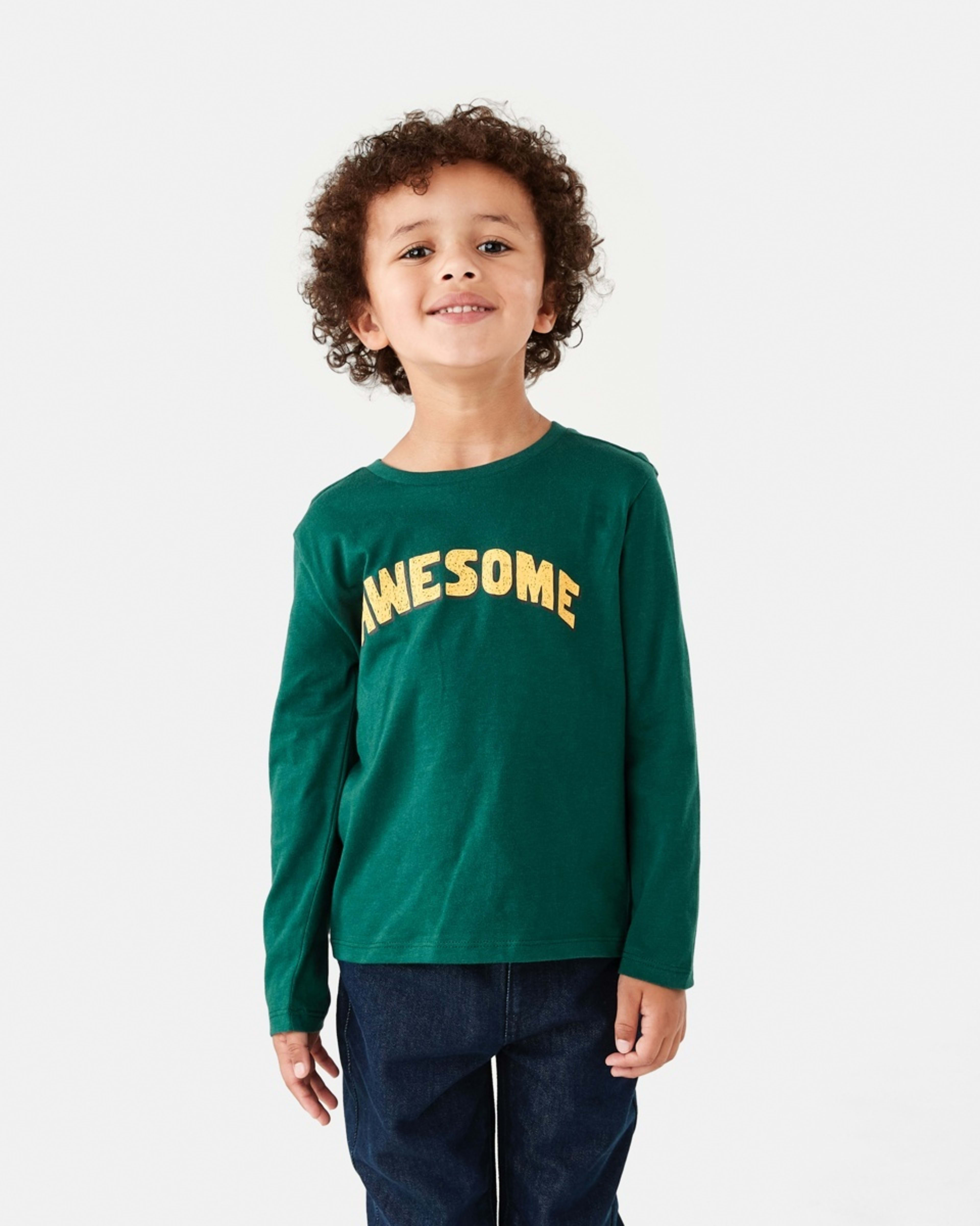 1 Long Sleeve Print T-shirt Grn Awesom, 1 of 8