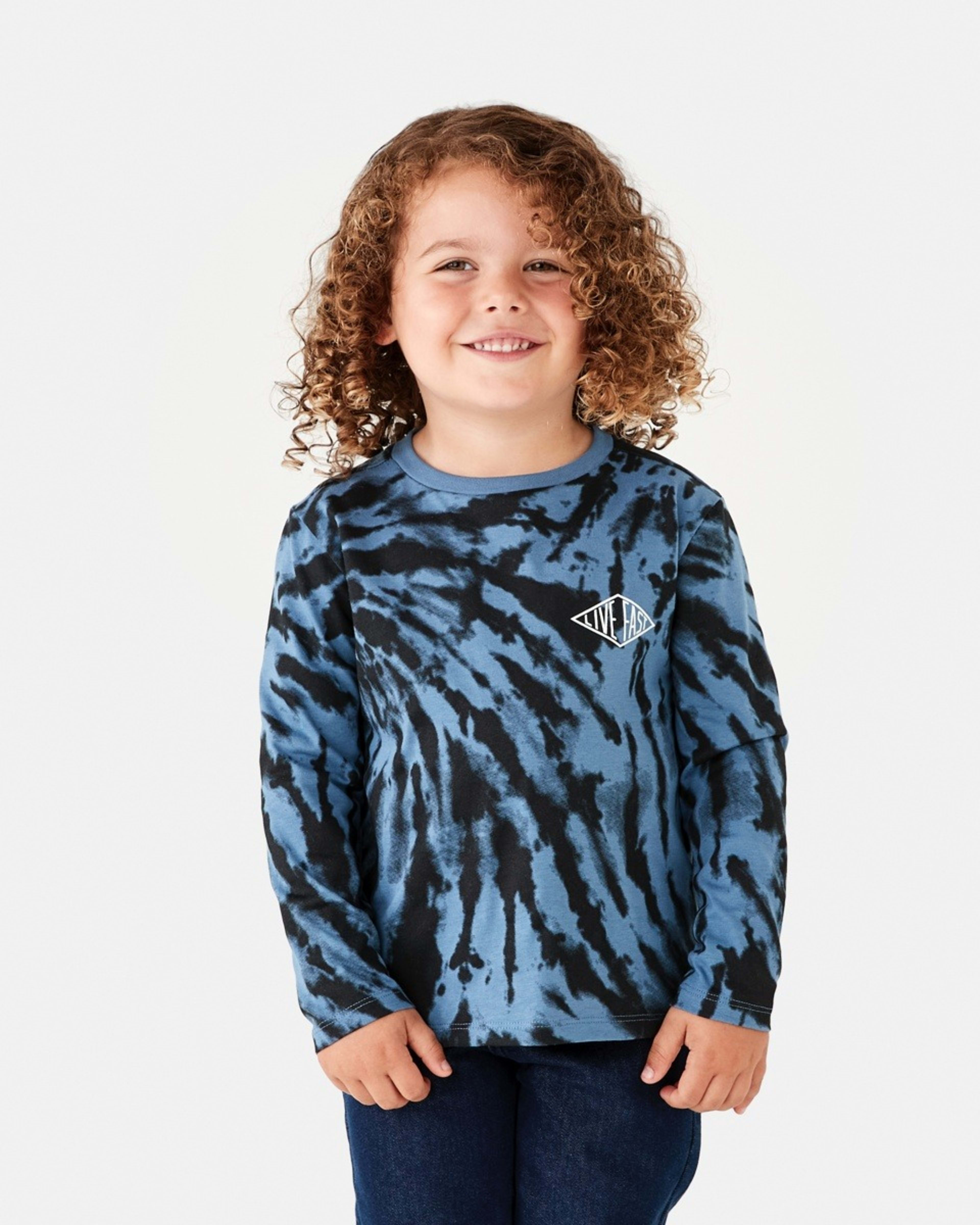 1 Long Sleeve Print T-shirt Wormhole Tie Dye Blue