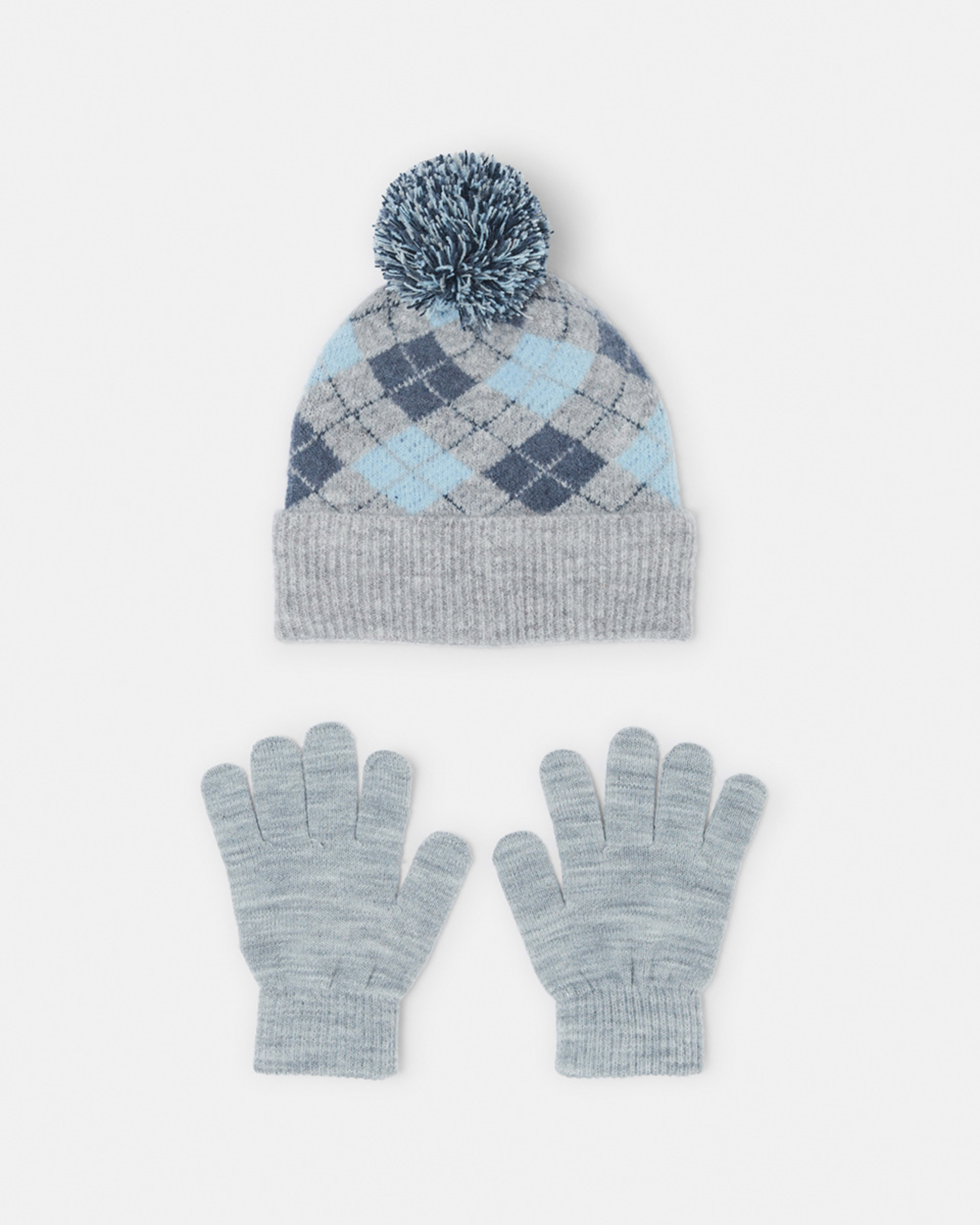 Argyle Beanie and Gloves Set Kmart