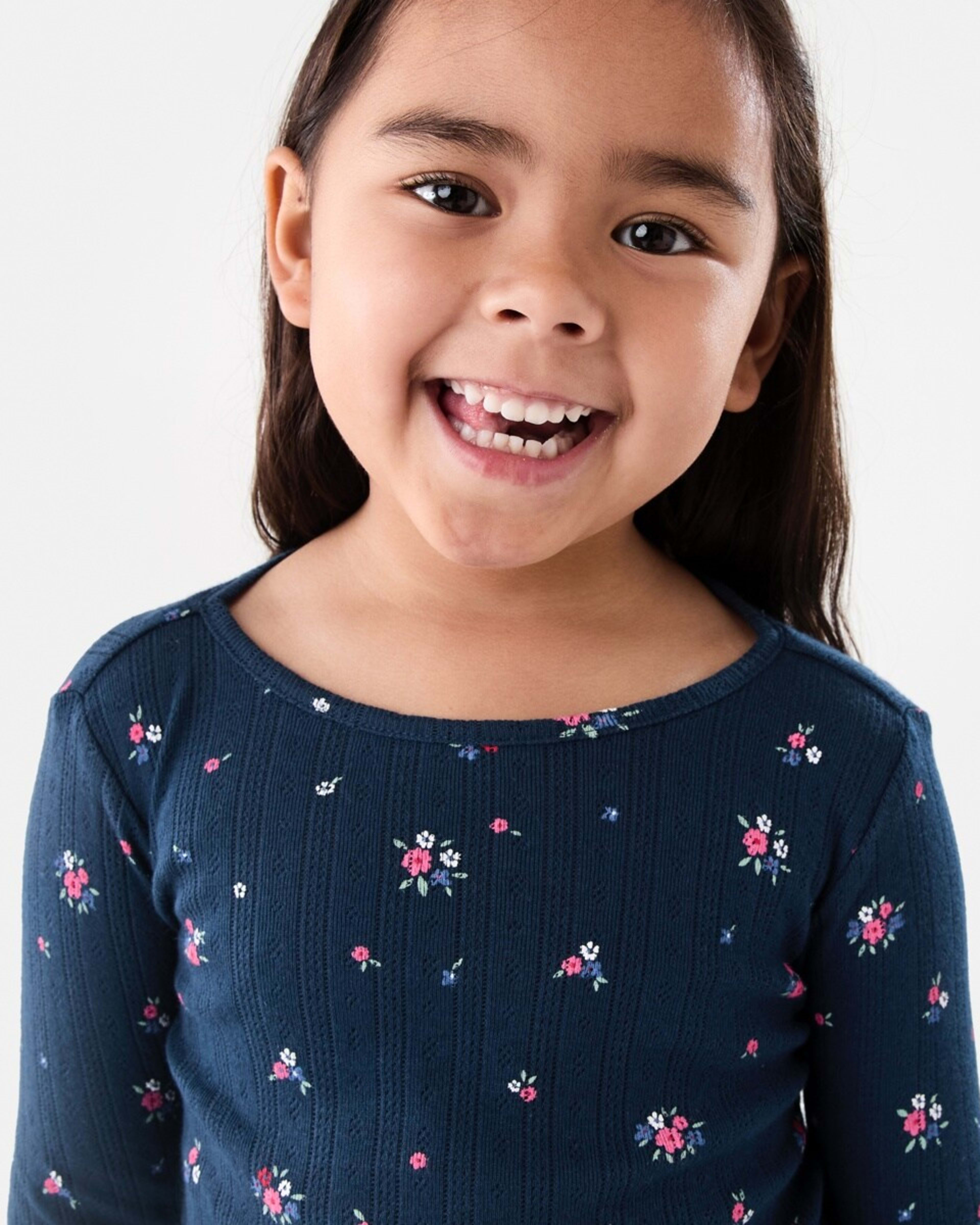 3 Long Sleeve Rib T-shirt Ditsy Floral Bouquet Navy, 3 of 9