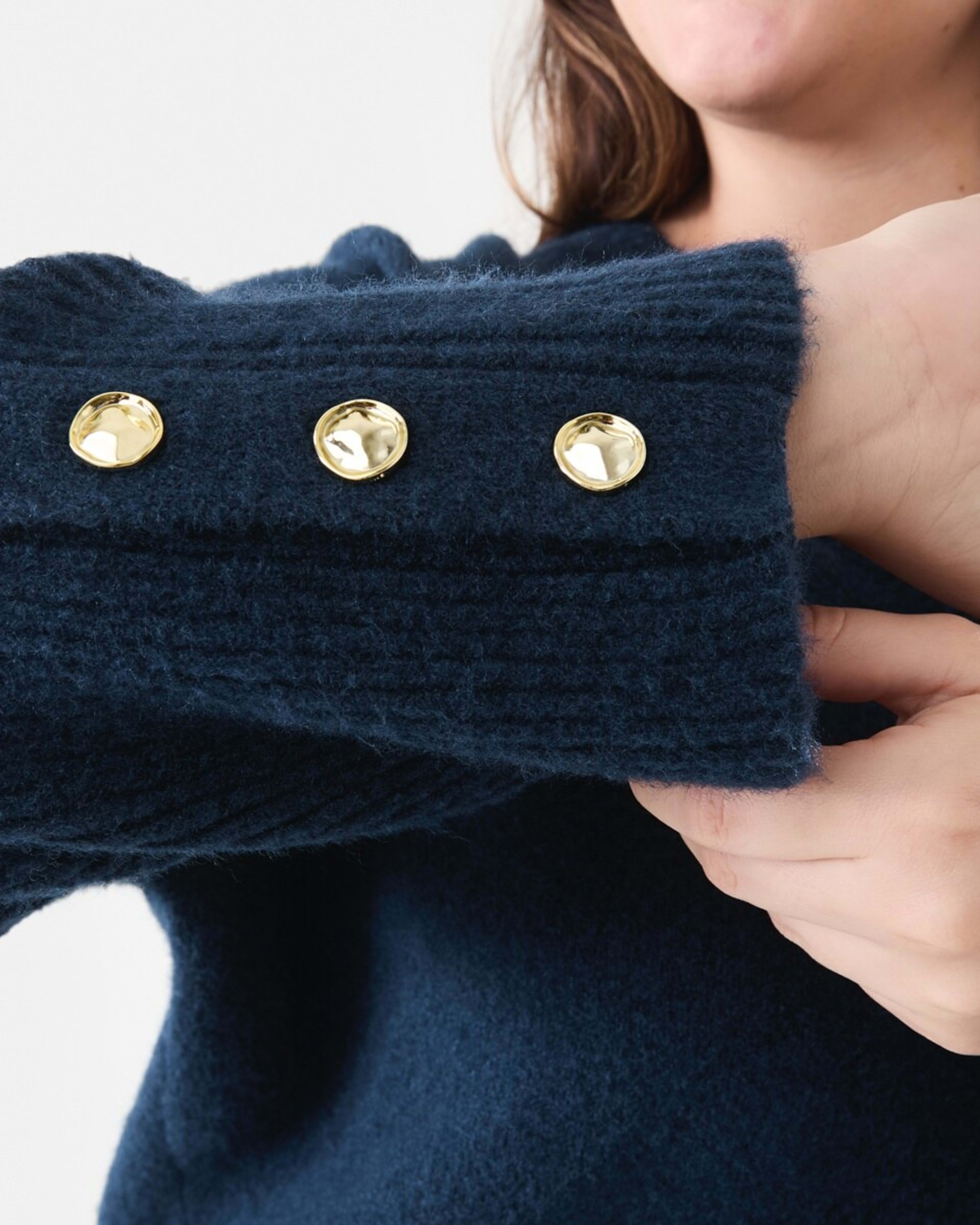 5 Curve Button Detail V-Neck Jumper Navy Blazer, 5 of 6