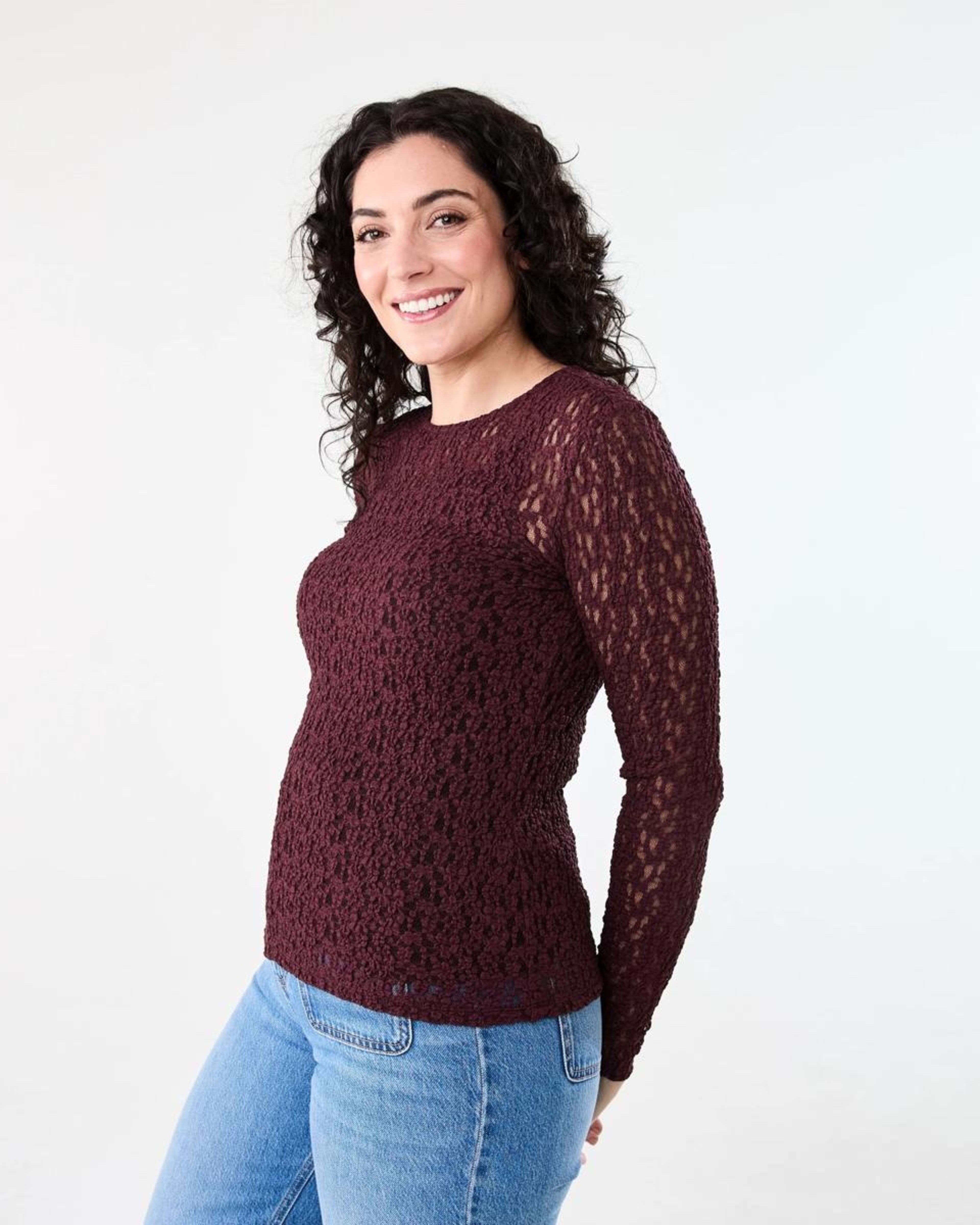 2 Long Sleeve Lace Top WARM MULBERRY, 2 of 5