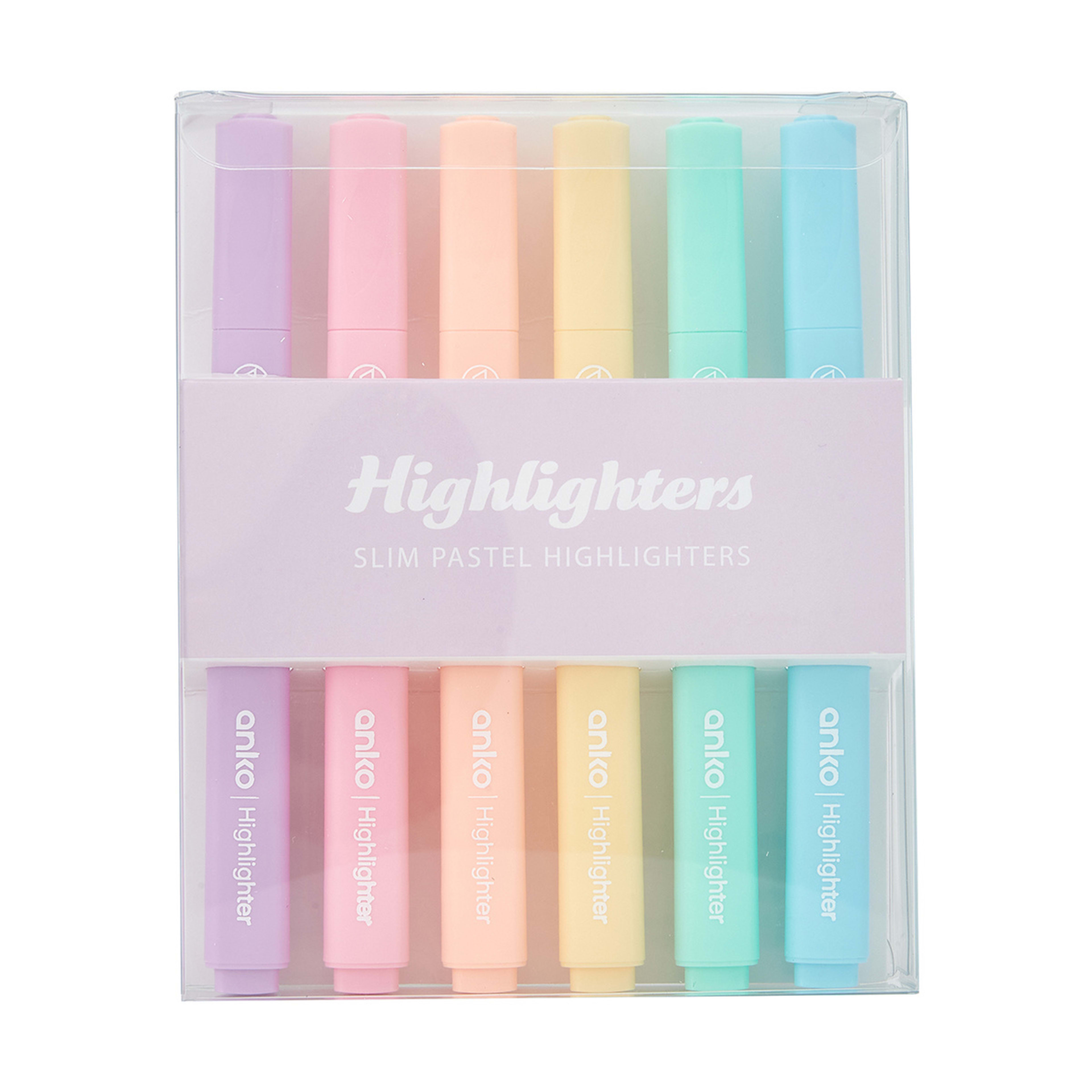 6 Pack Slim Pastel Highlighters Kmart