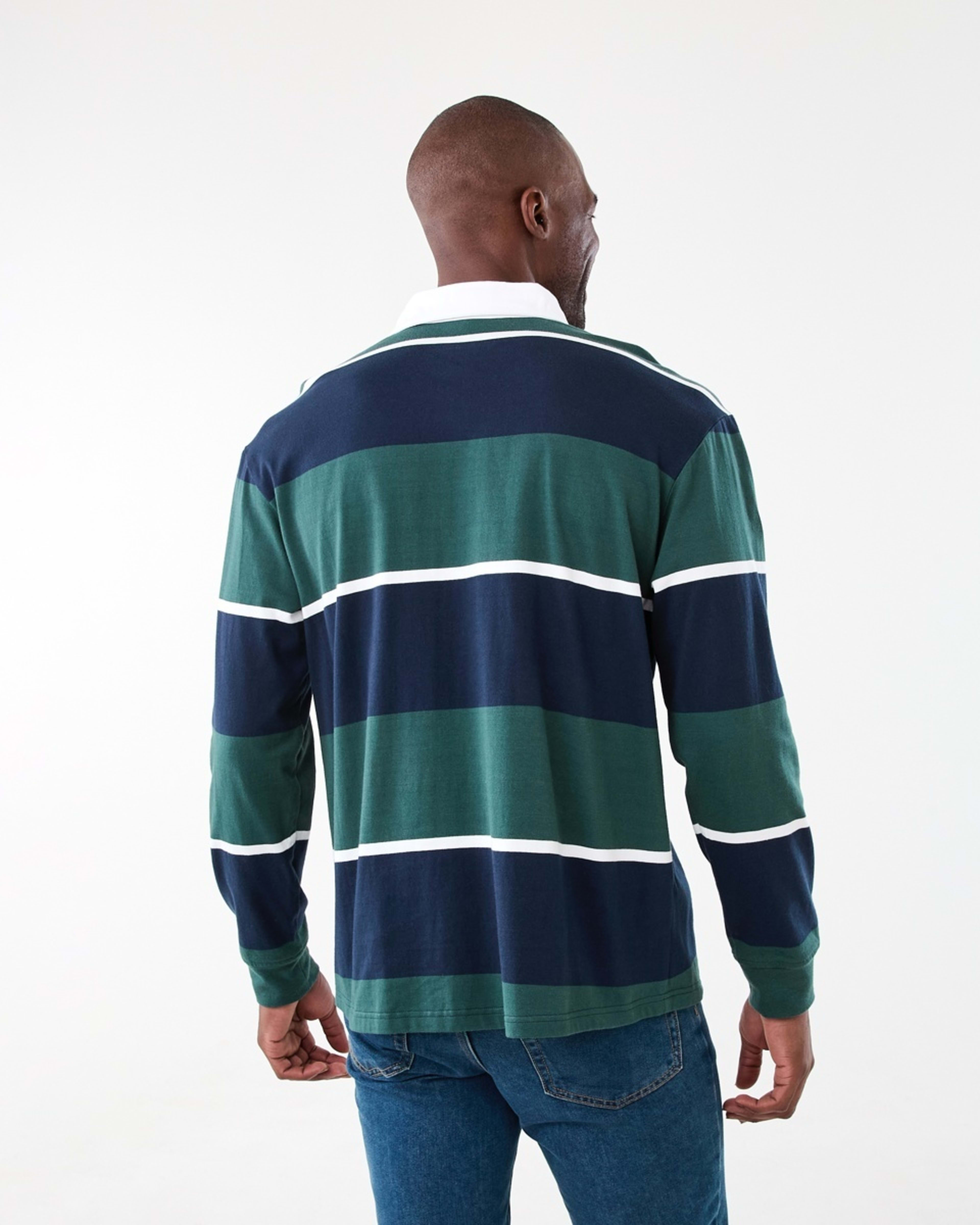 3 Long Sleeve Striped Rugby Shirt Grn Strp, 3 of 5