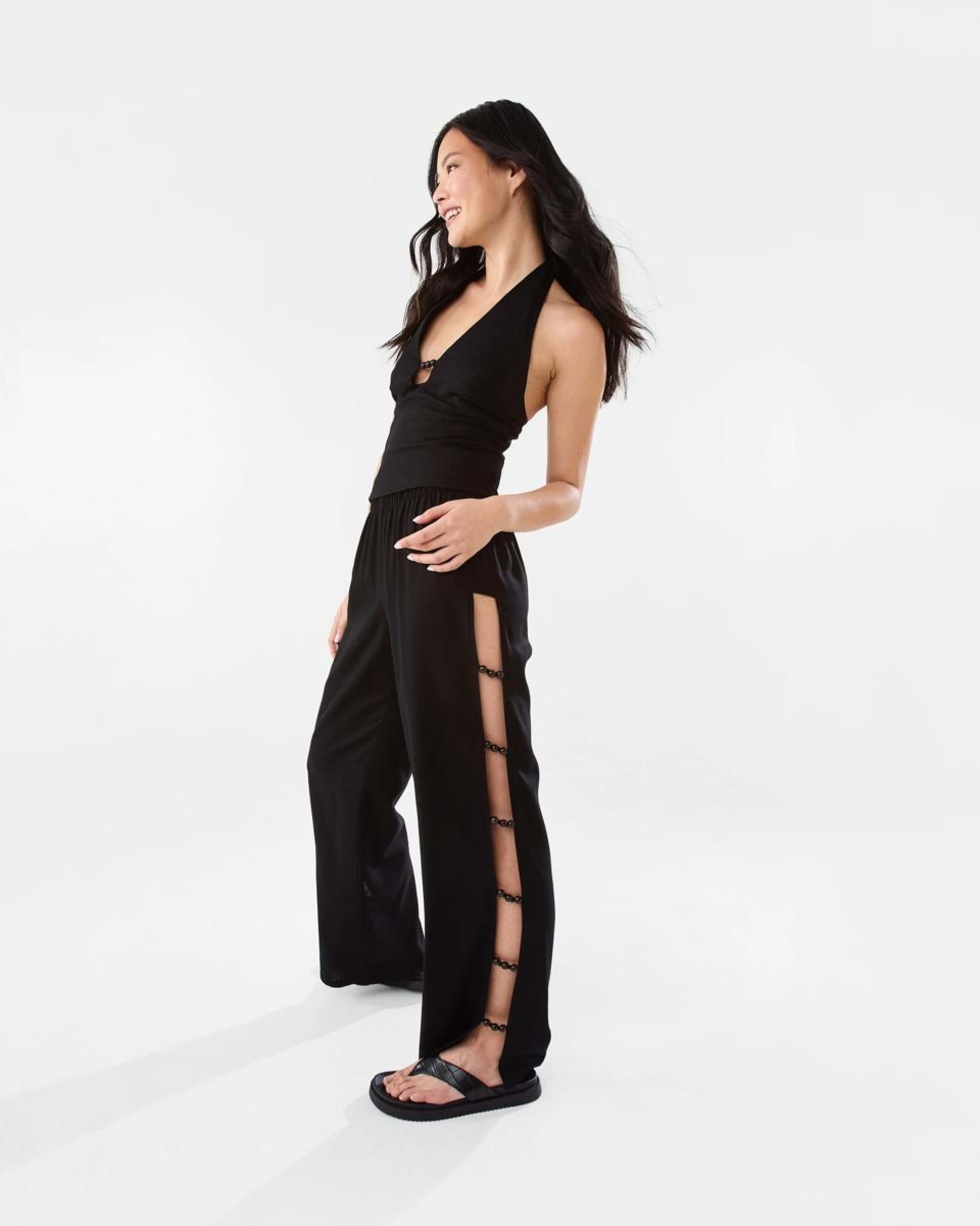 5 Linen Blend Beaded Pants Black, 5 of 8