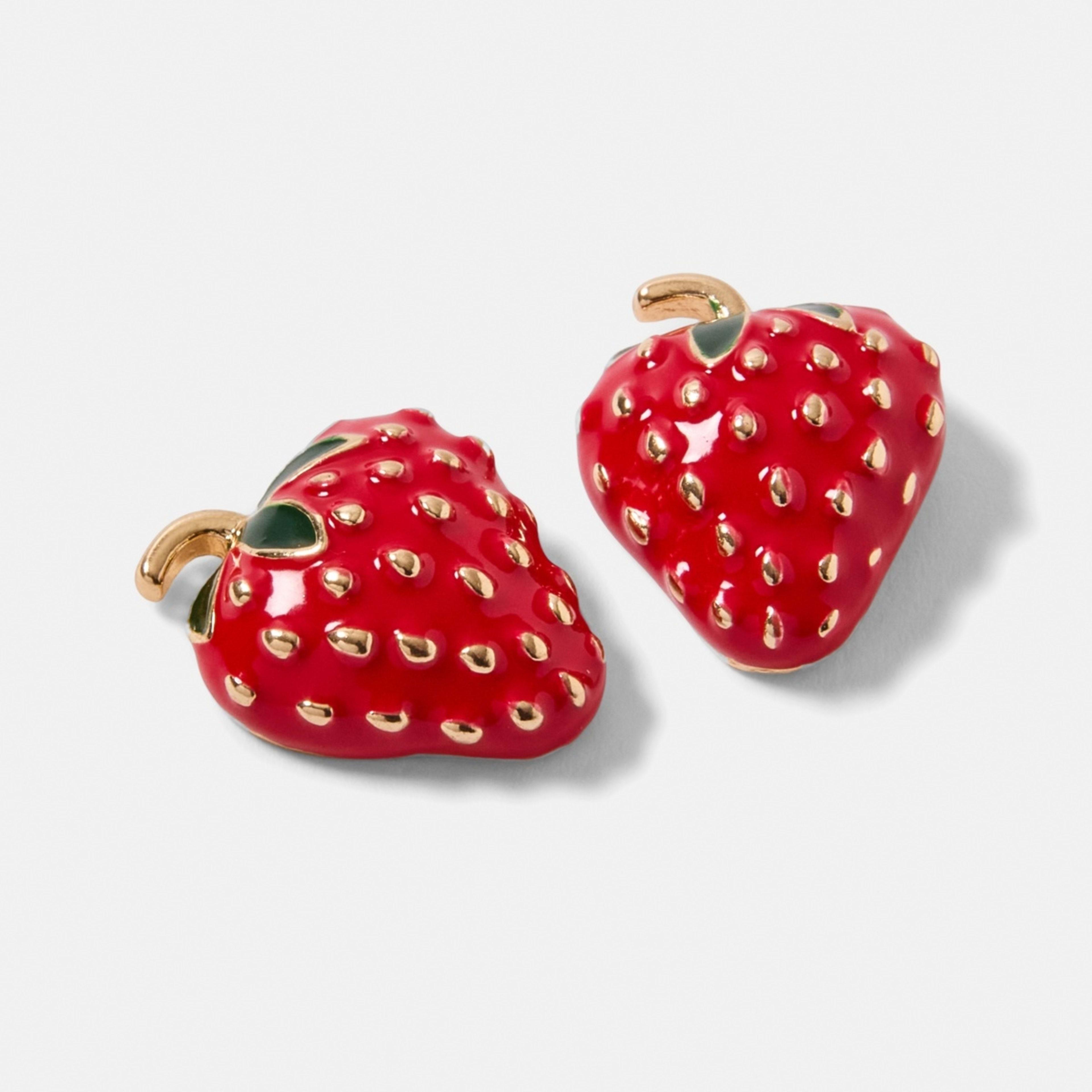 3 Strawberry Stud Earrings - Red, Green and Gold Tone, 3 of 5