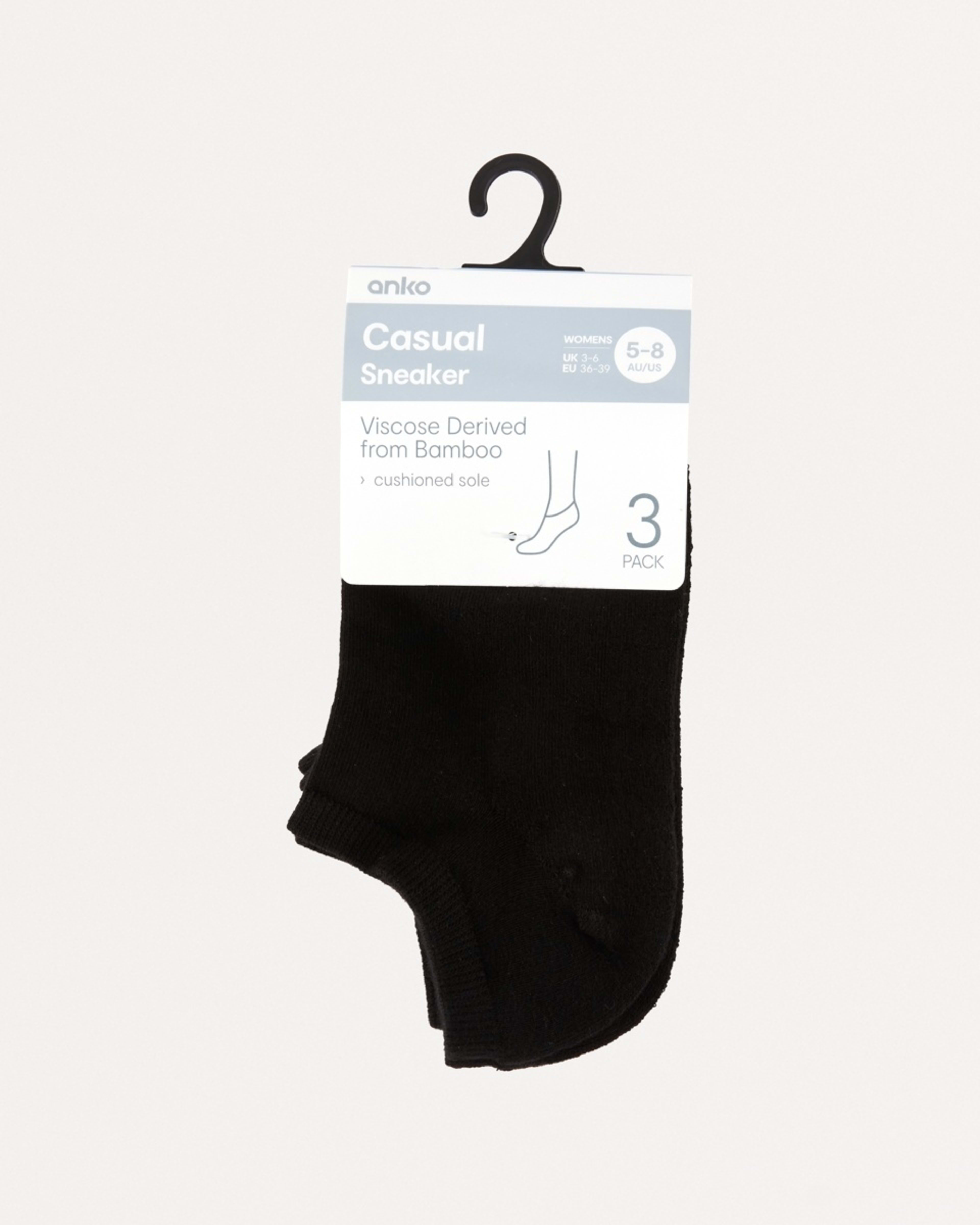 3 3 Pack Bamboo Terry Sneaker Socks BLACK, 3 of 3