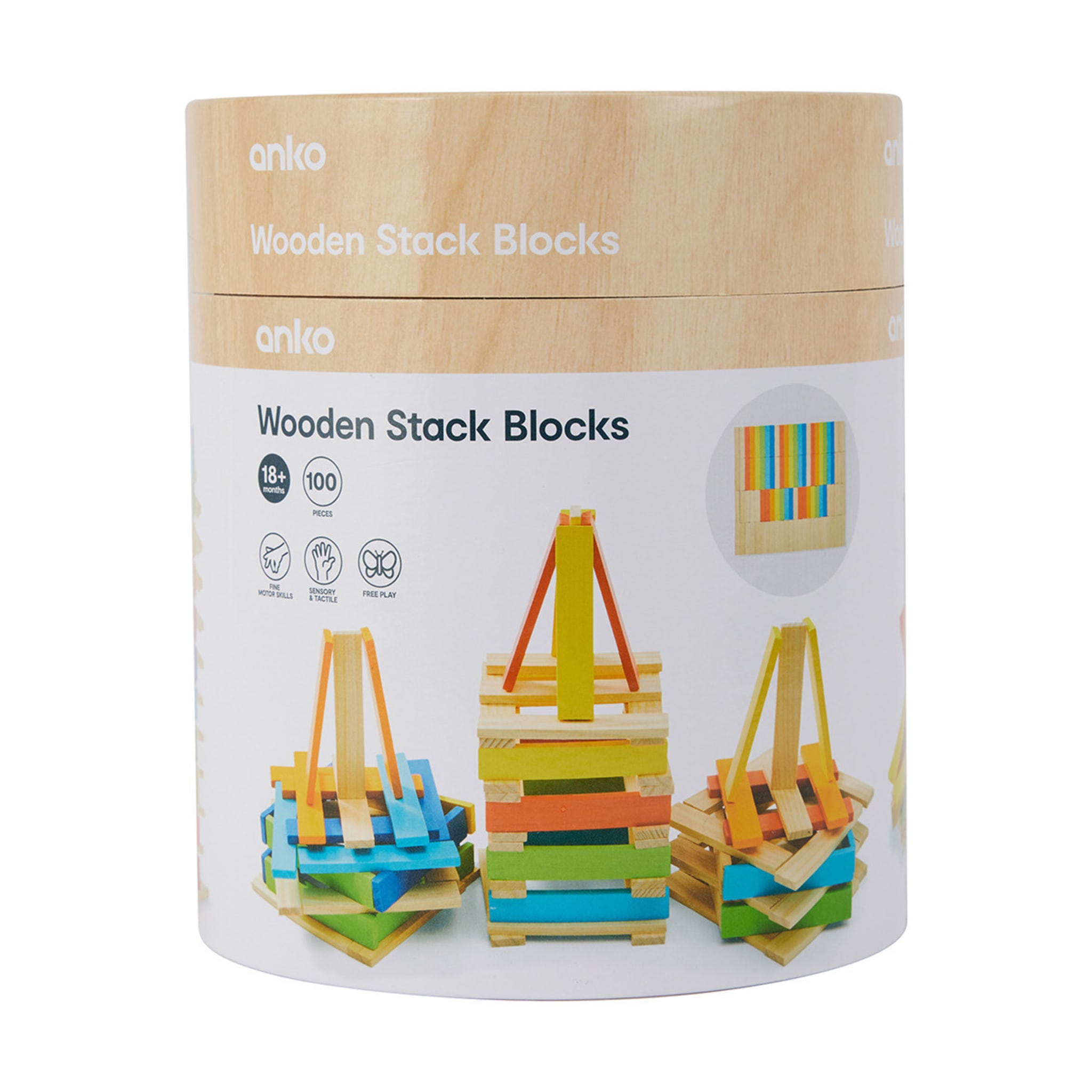 100 Piece Wooden Stack Blocks Playset Kmart