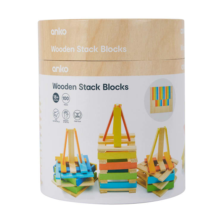 100 Piece Wooden Stack Blocks Playset Kmart