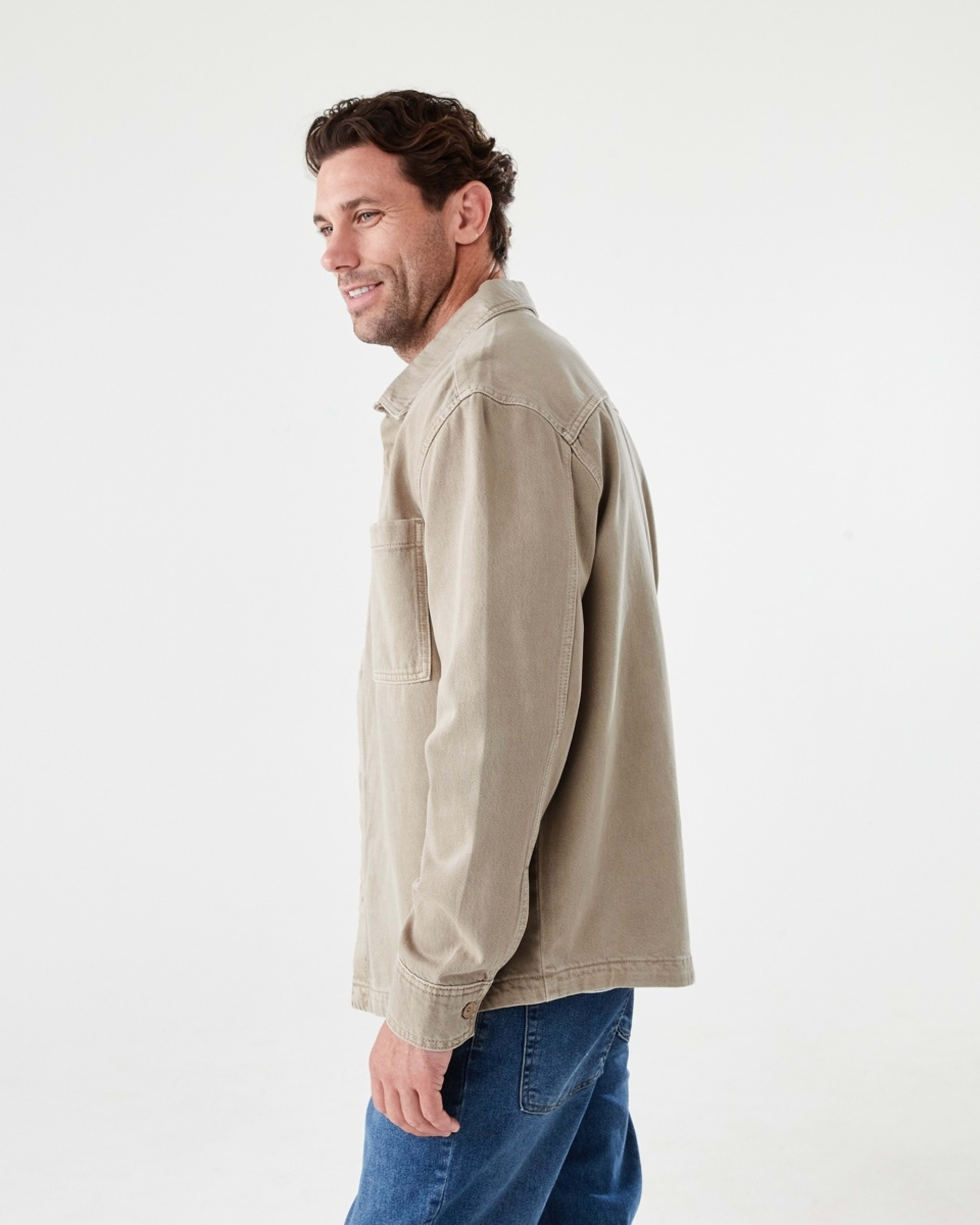 3 Long Sleeve Denim Overshirt WASHED BEIGE, 3 of 7