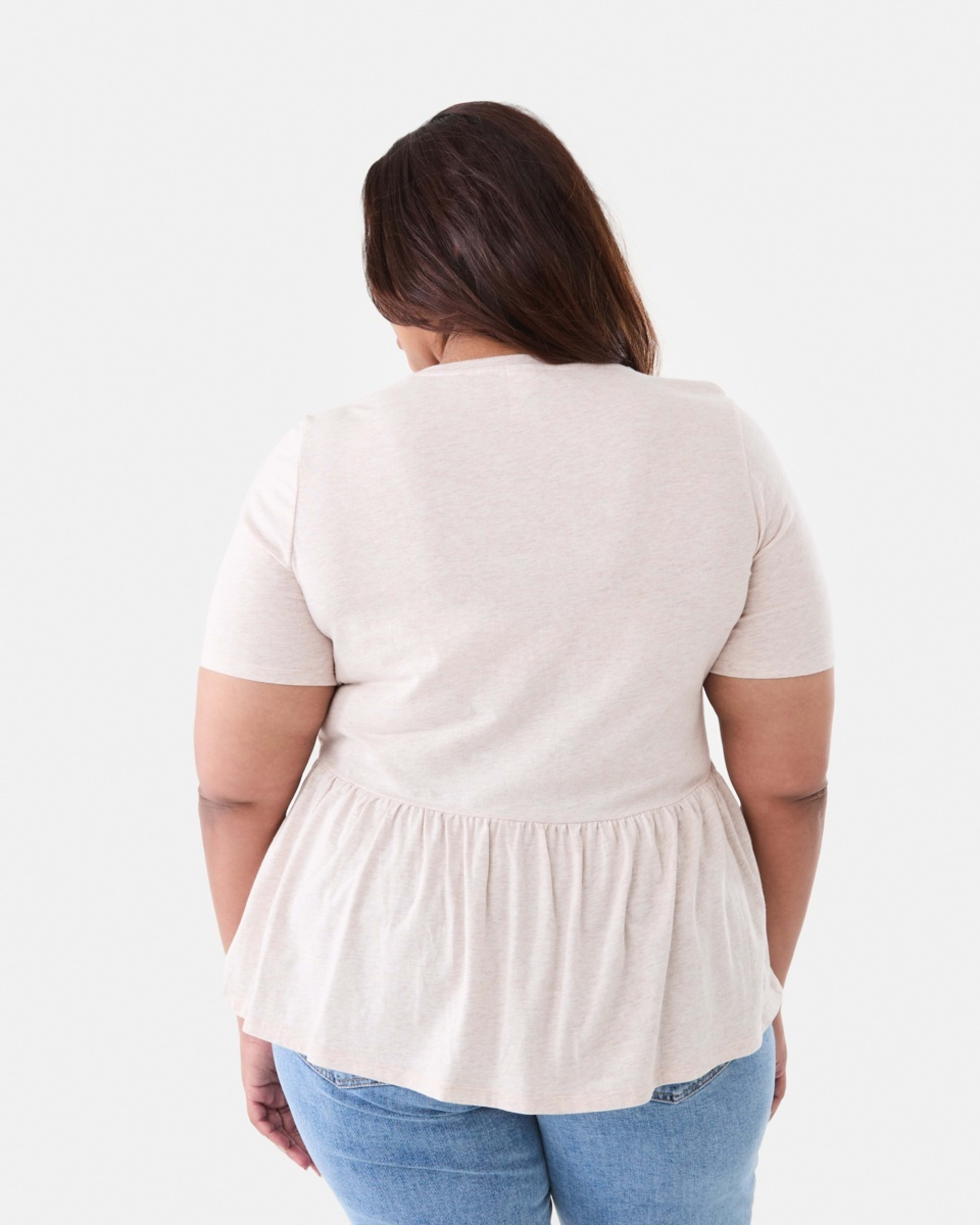 3 Curve Short Sleeve Peplum Top Soft Beige Marle, 3 of 6