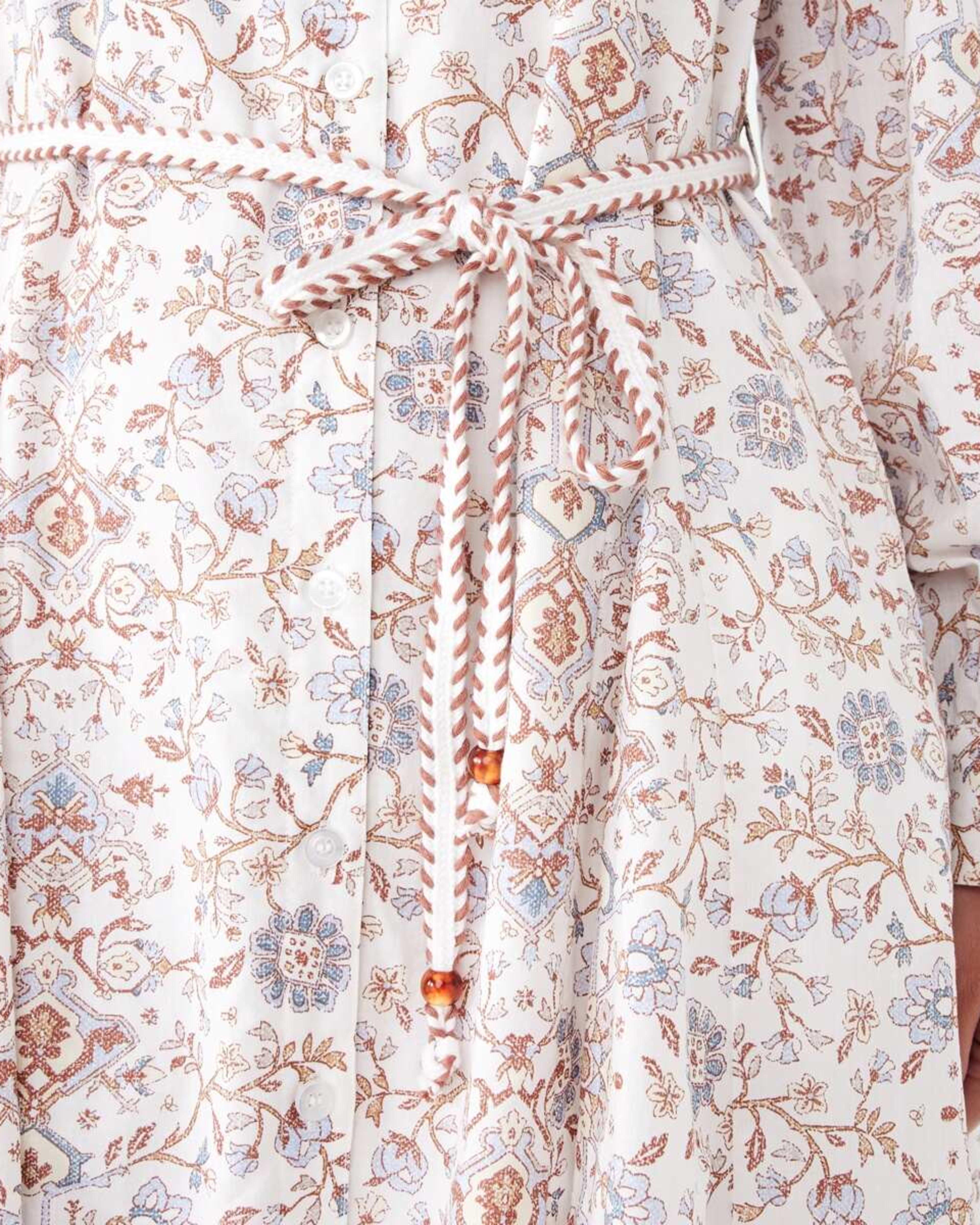 6 Long Balloon Sleeve Tie Waist Mini Dress BOHO FLORAL BRUNI BLUE, 6 of 8