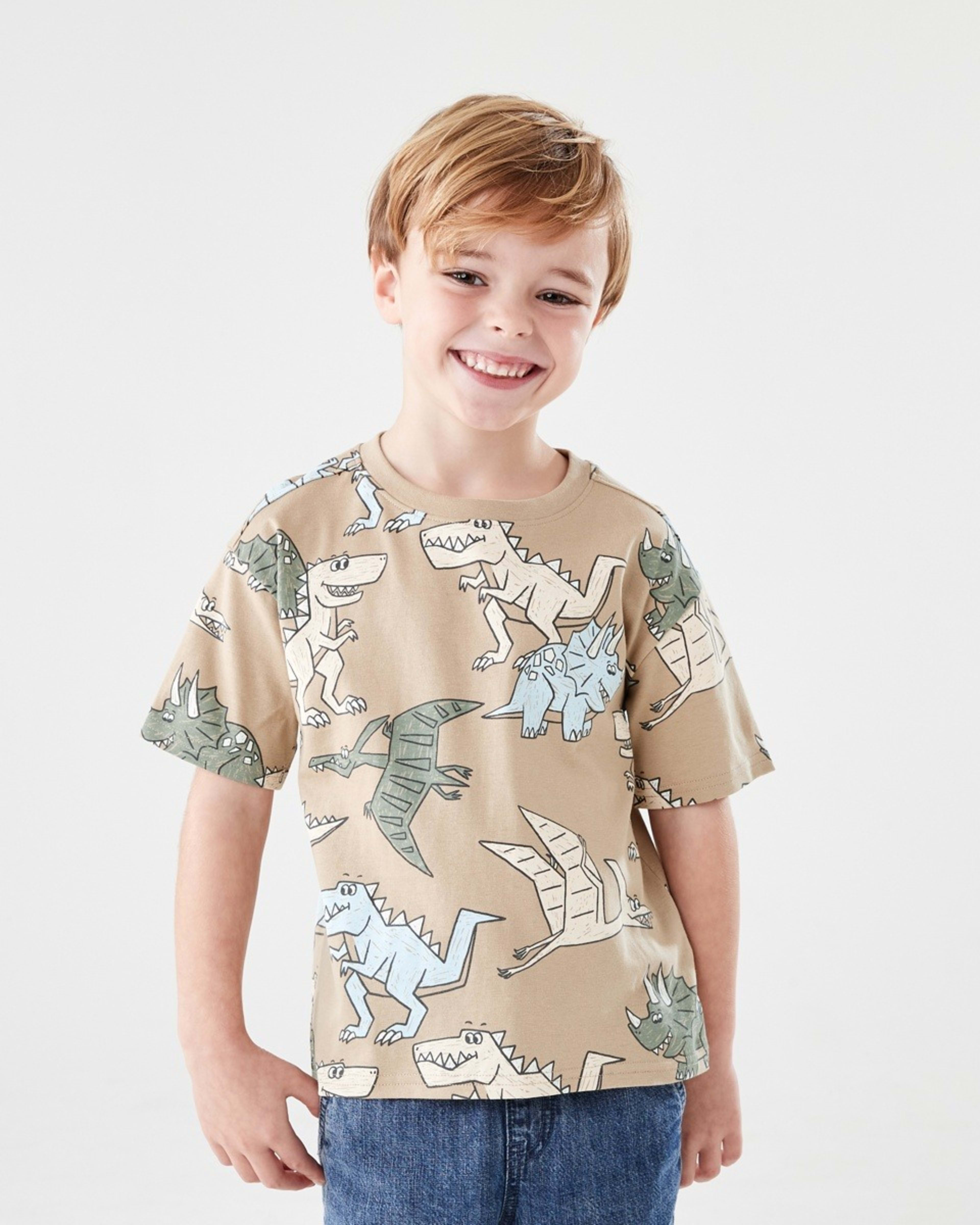 1 All Over Print T-shirt SCRIBBLY DINOS LIGHT BROWN, 1 of 6