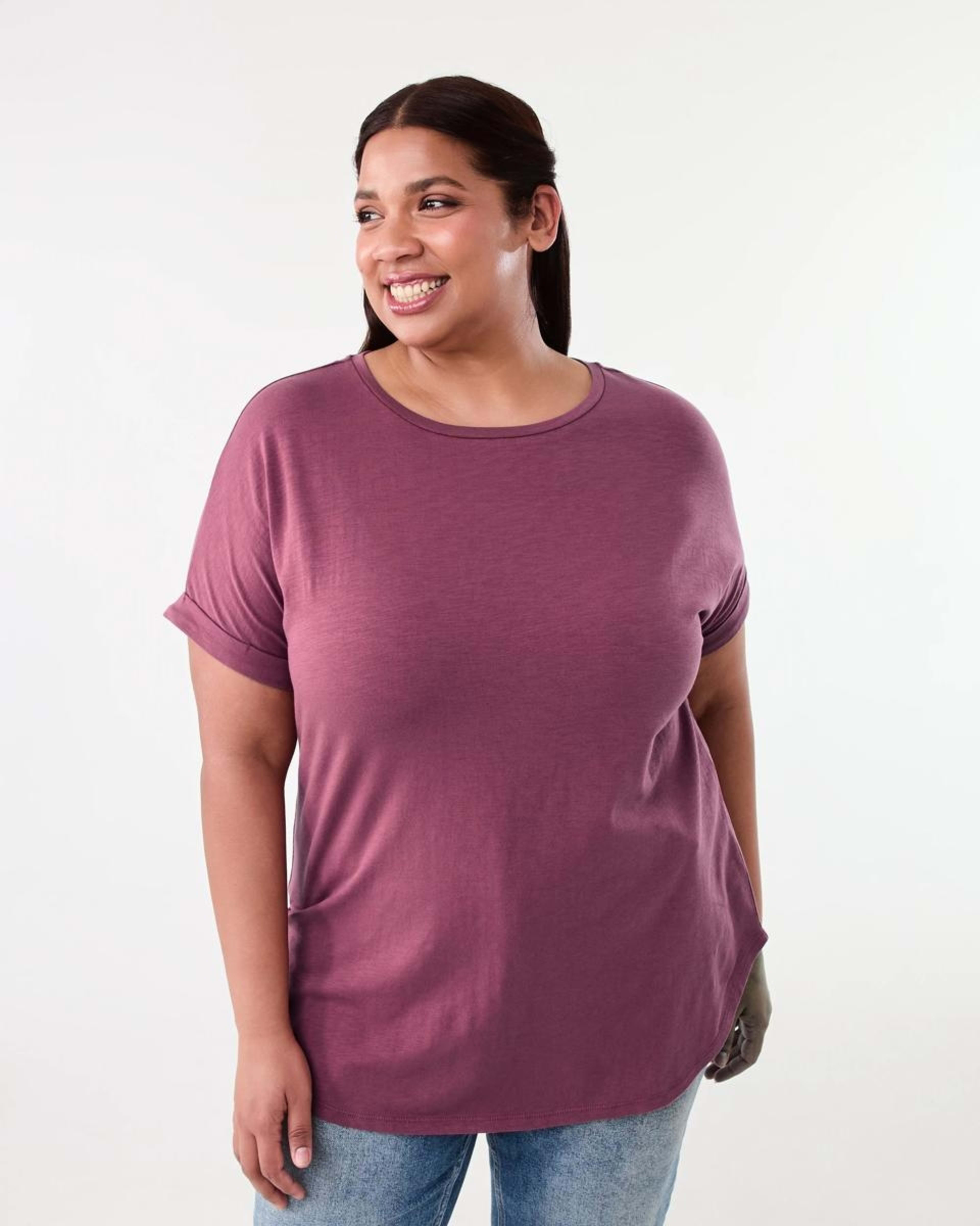 1 Curve Short Sleeve Longline Slub T-shirt Maroon, 1 of 7
