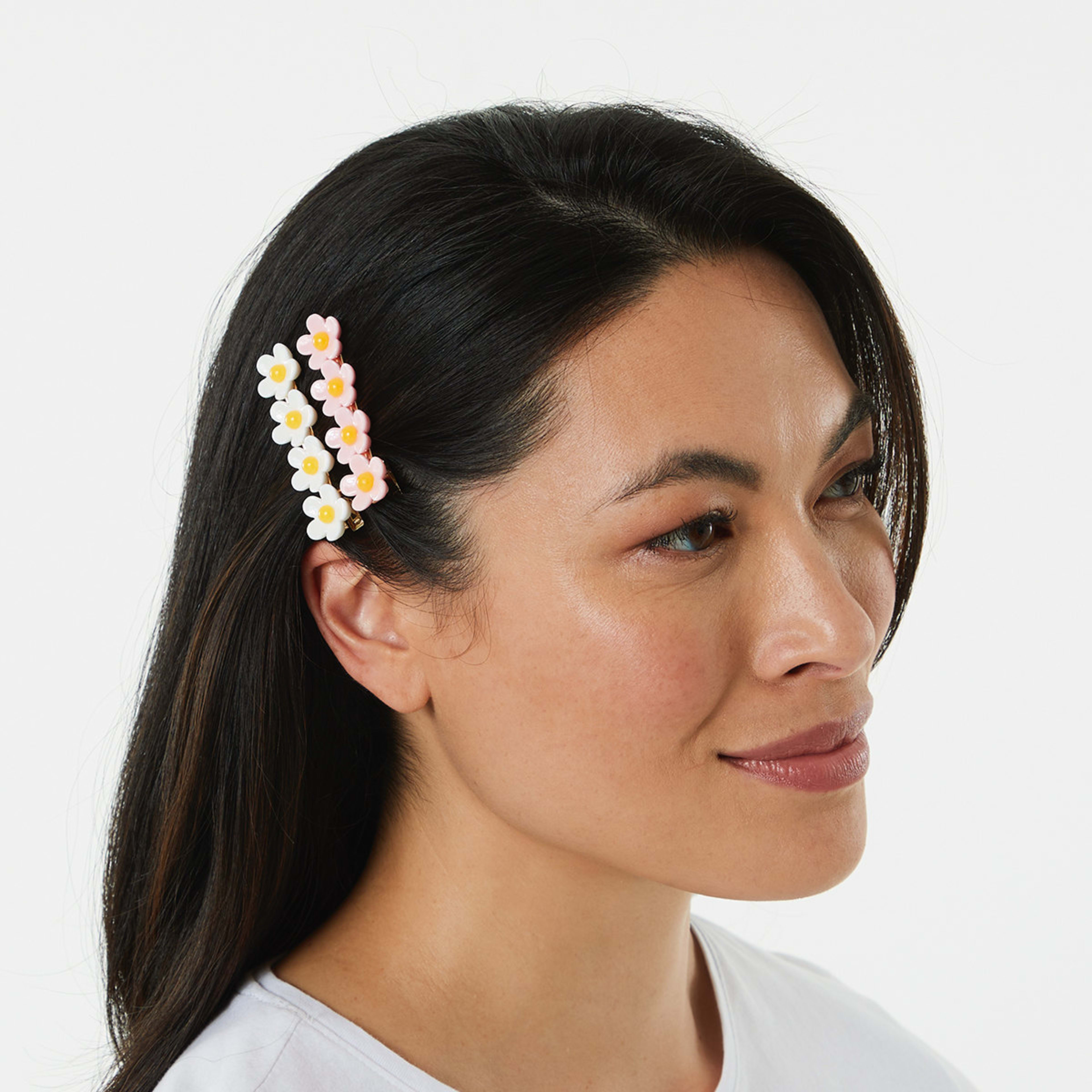2 Pack White and Pink Daisy Side Hair Clips Kmart