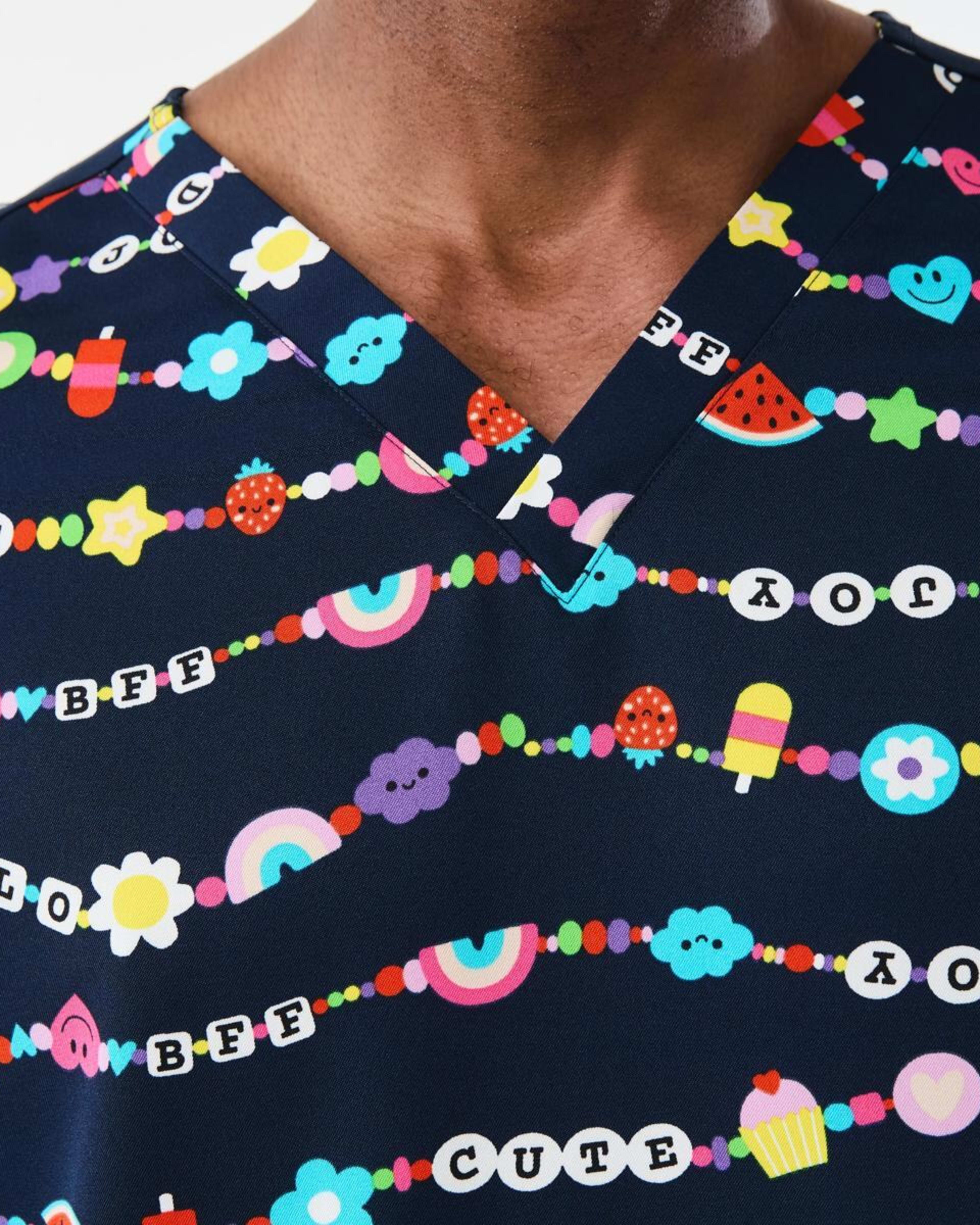 5 Work Short Sleeve Print Scrub Top FUN BRACELETS PARISIAN NAVY, 5 of 7
