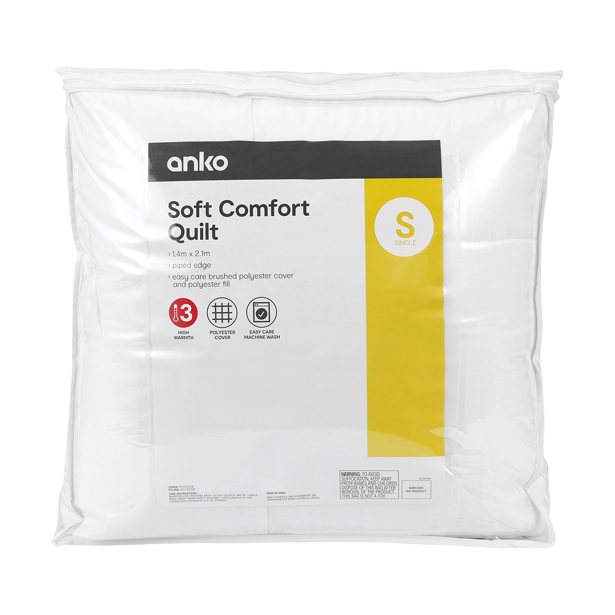 High Warmth Soft Comfort Quilt - Single 