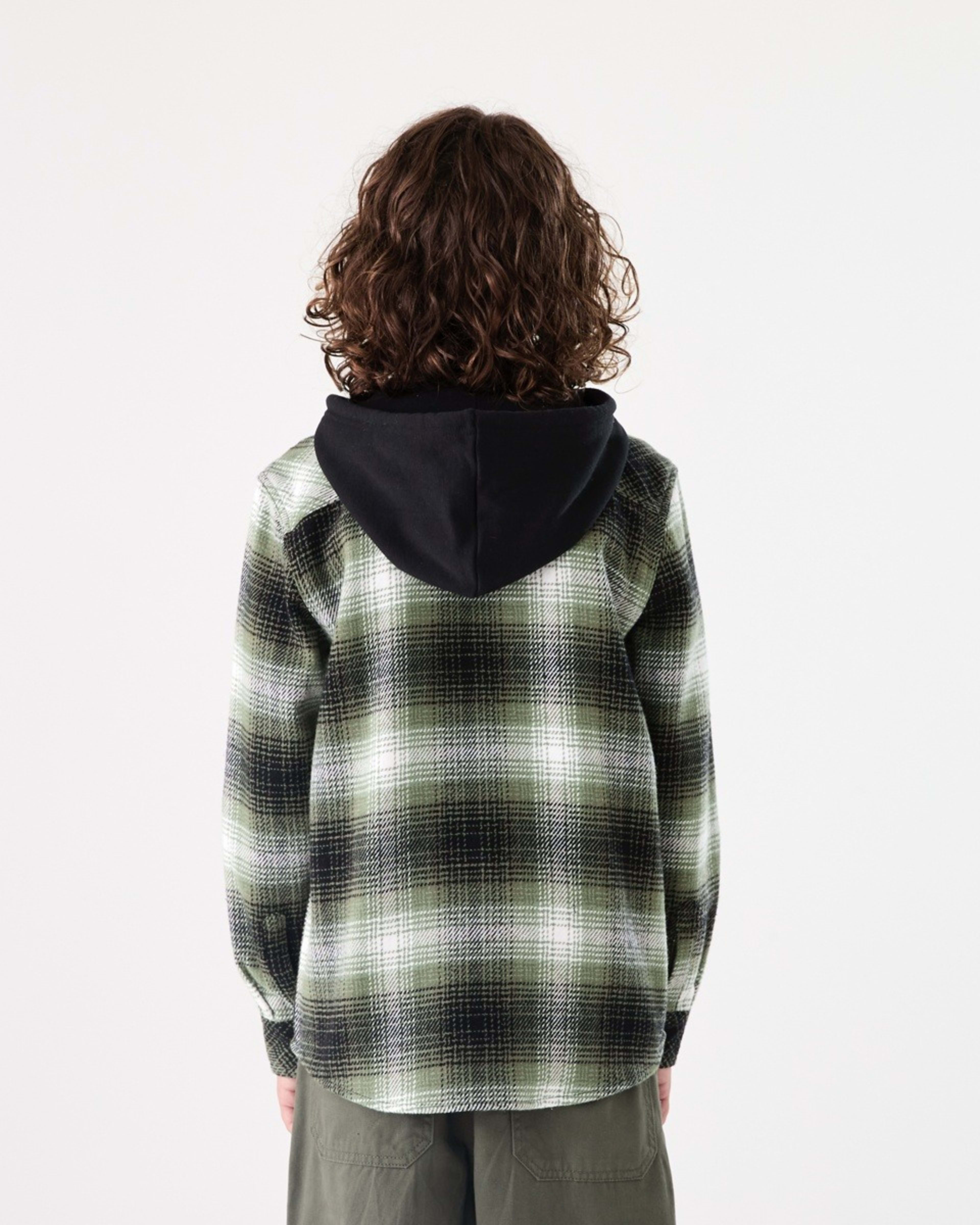 3 Long Sleeve Hooded Flannel Shirt Grn Check, 3 of 8