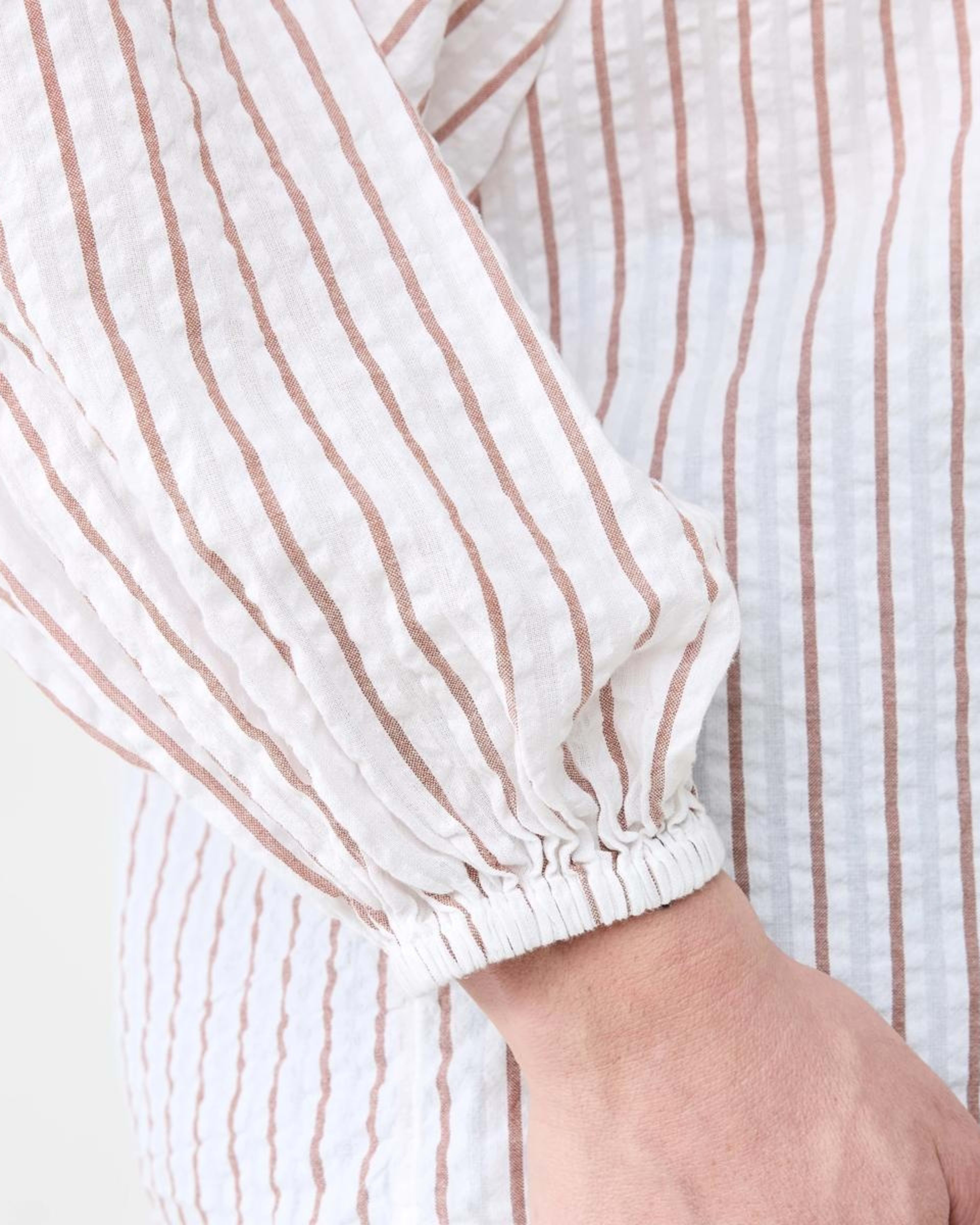 6 Long Sleeve Seersucker Tie Top RUSSET STRIPE, 6 of 6
