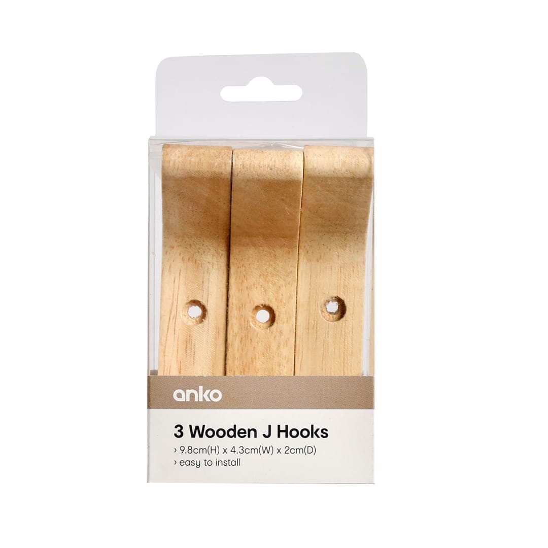 3 Pack Wooden J Hooks Kmart