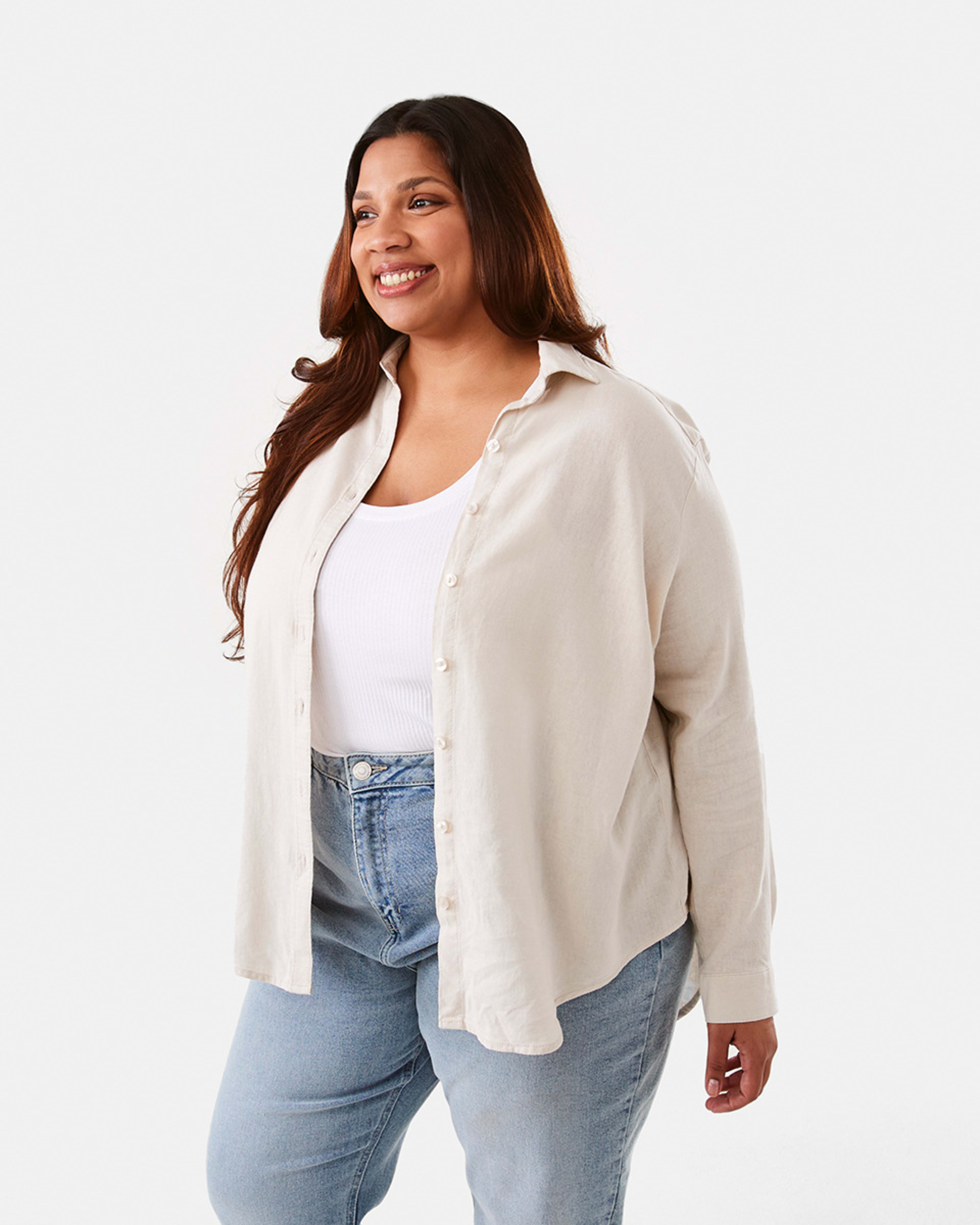 4 Curve Long Sleeve Linen Blend Shirt Nat Beige, 4 of 8