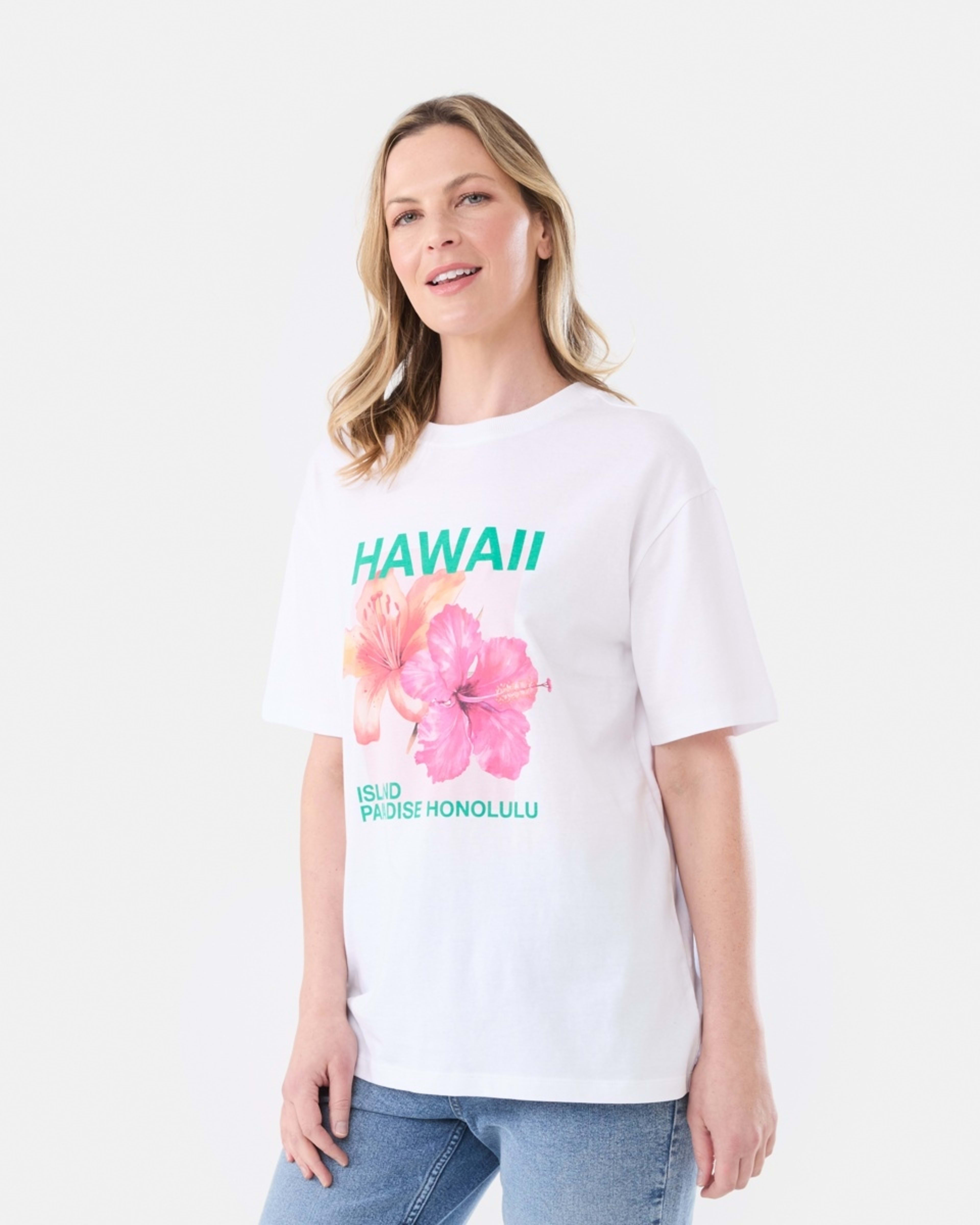 2 Short Sleeve Oversized Boyfriend T-shirt HAWAII WHITE, 2 of 5