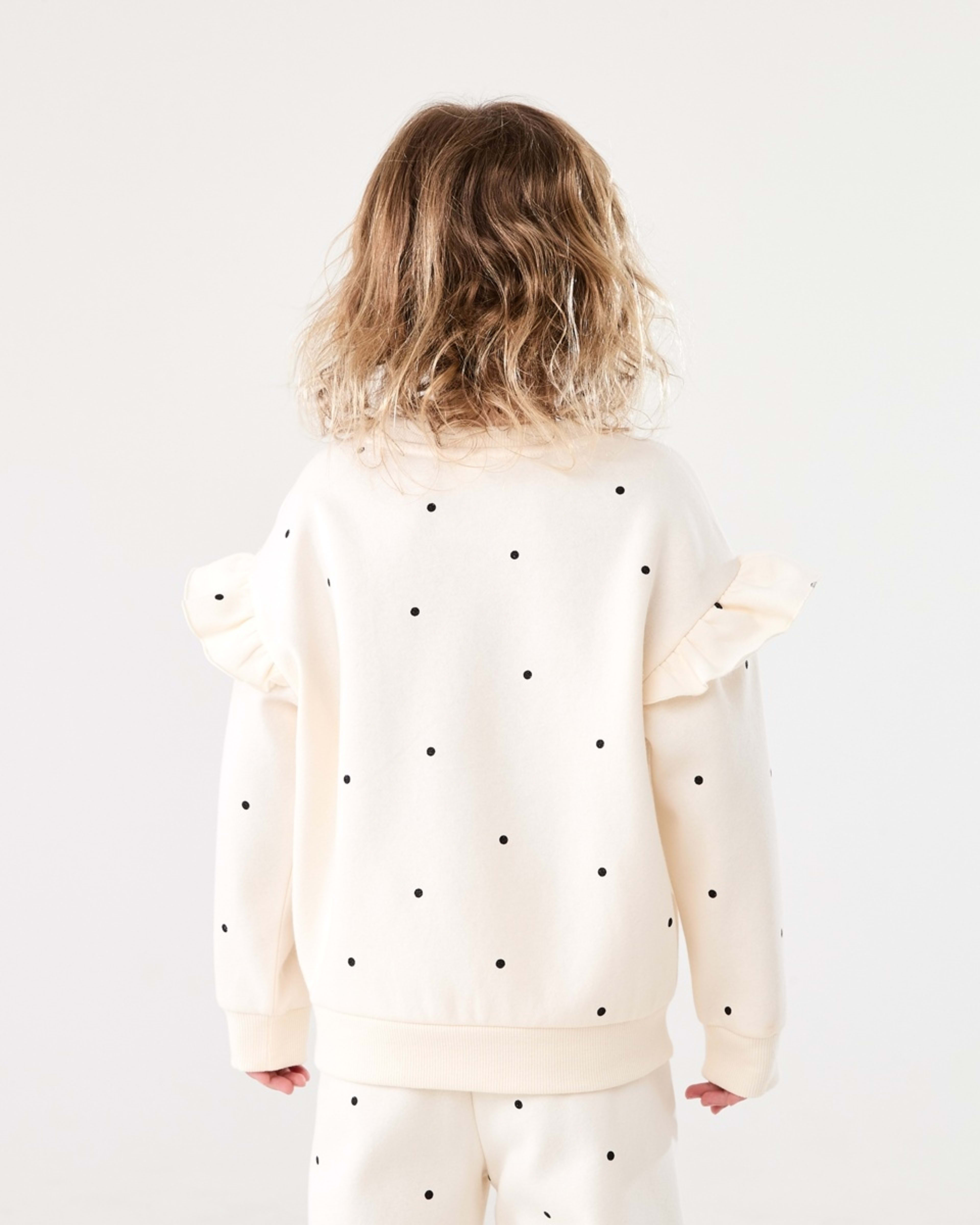 2 Frill Sleeve All Over Print Crew Neck Sweatshirt HAIL GLITTER SPOTS BUTTER BEIGE, 2 of 6
