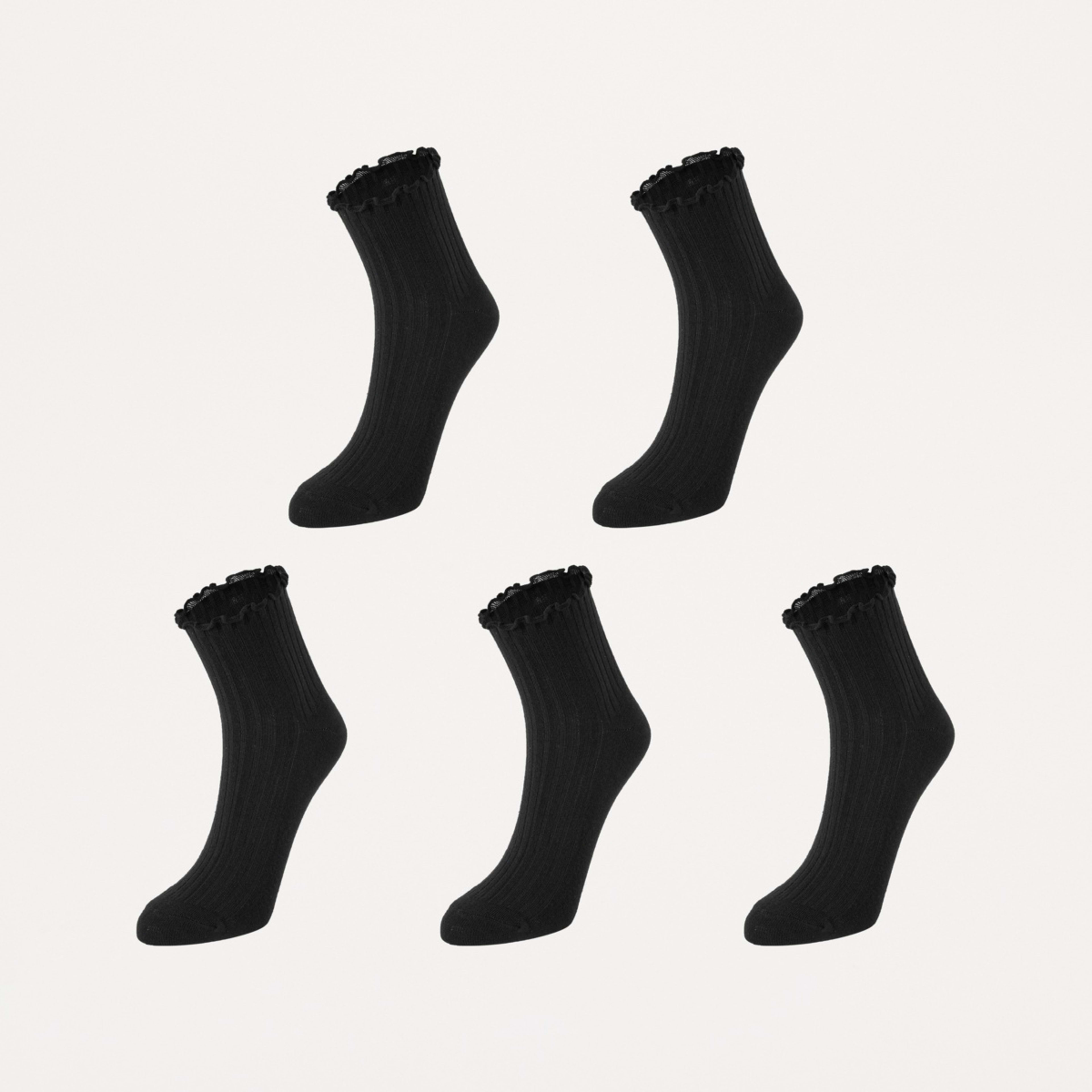 1 5 Pack Frill Quarter Crew Socks Black, 1 of 3