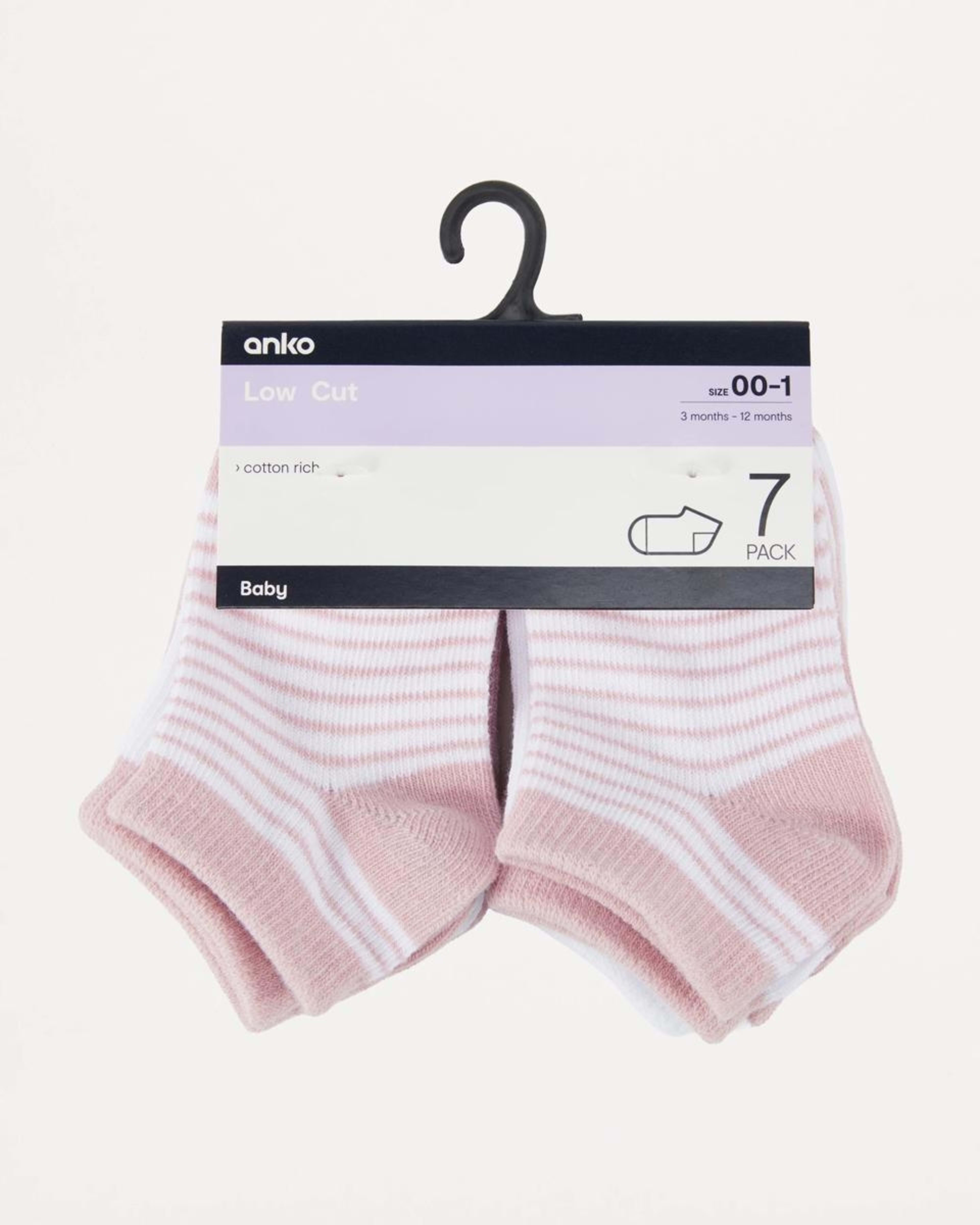 3 7 Pack Low Cut Socks Pnk Mix, 3 of 3
