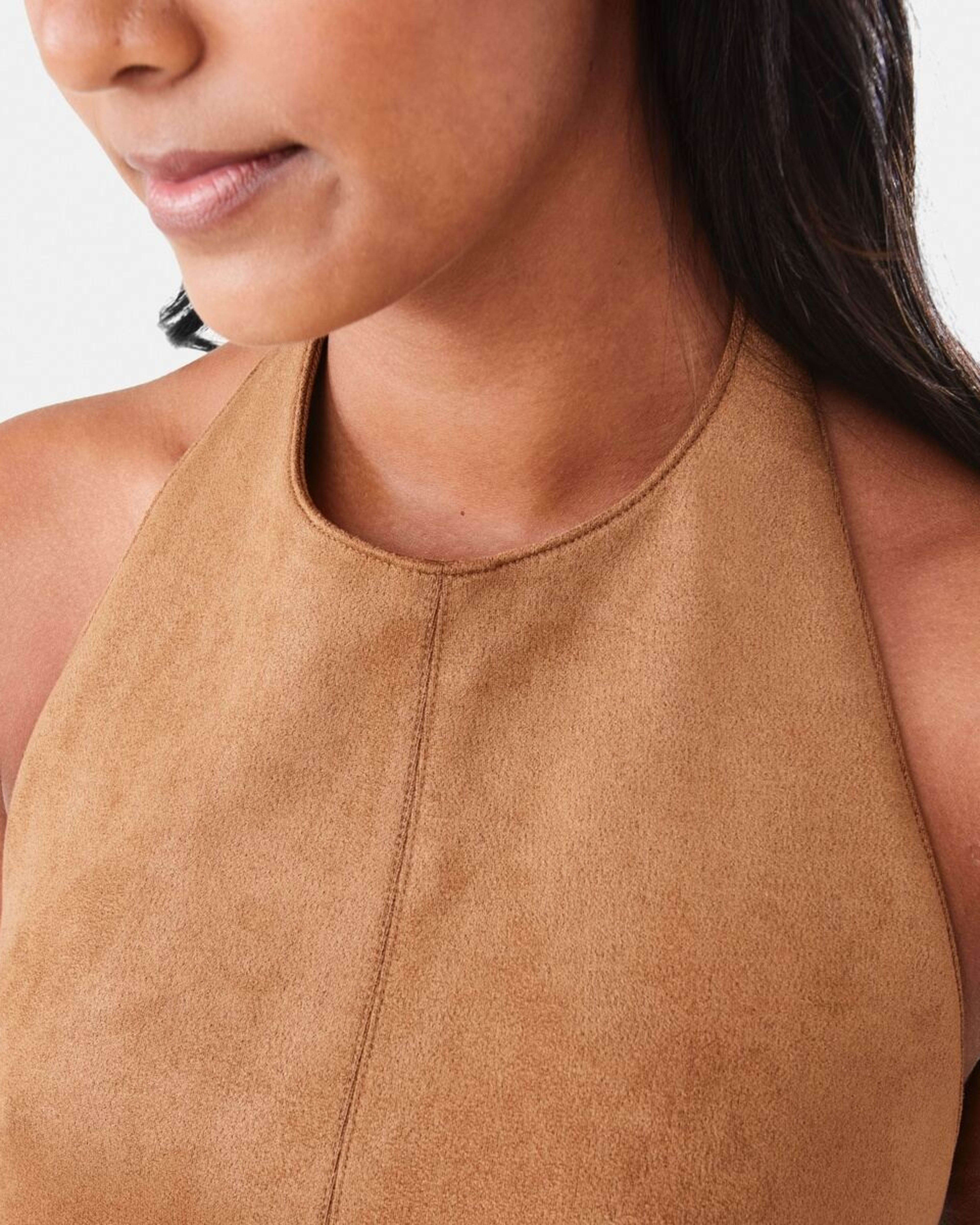8 Sleeveless Halter Suede Top DEEP CAMEL, 8 of 10