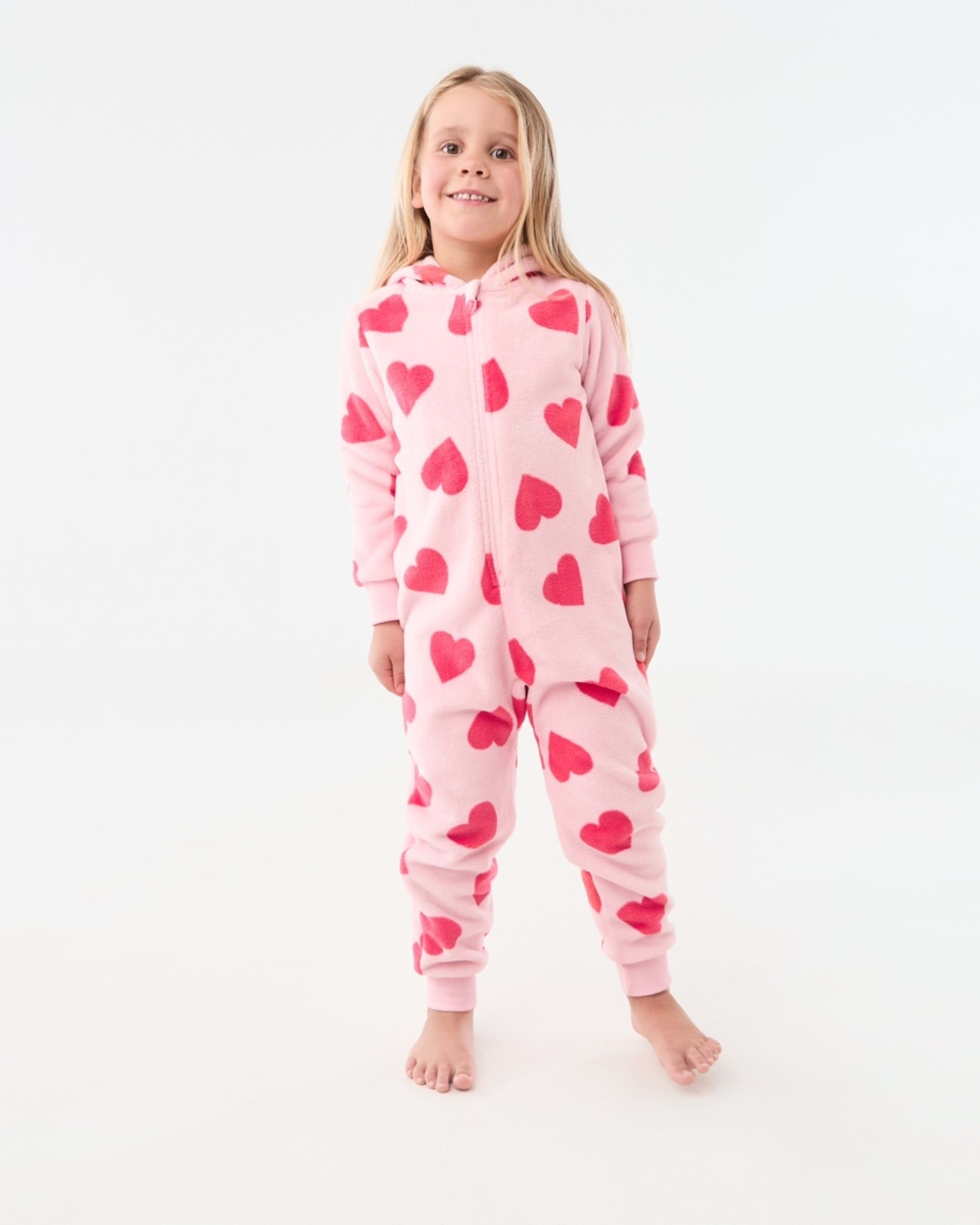 1 Novelty Fluffy All-In-One Sleepsuit Hearts Pearl Pink