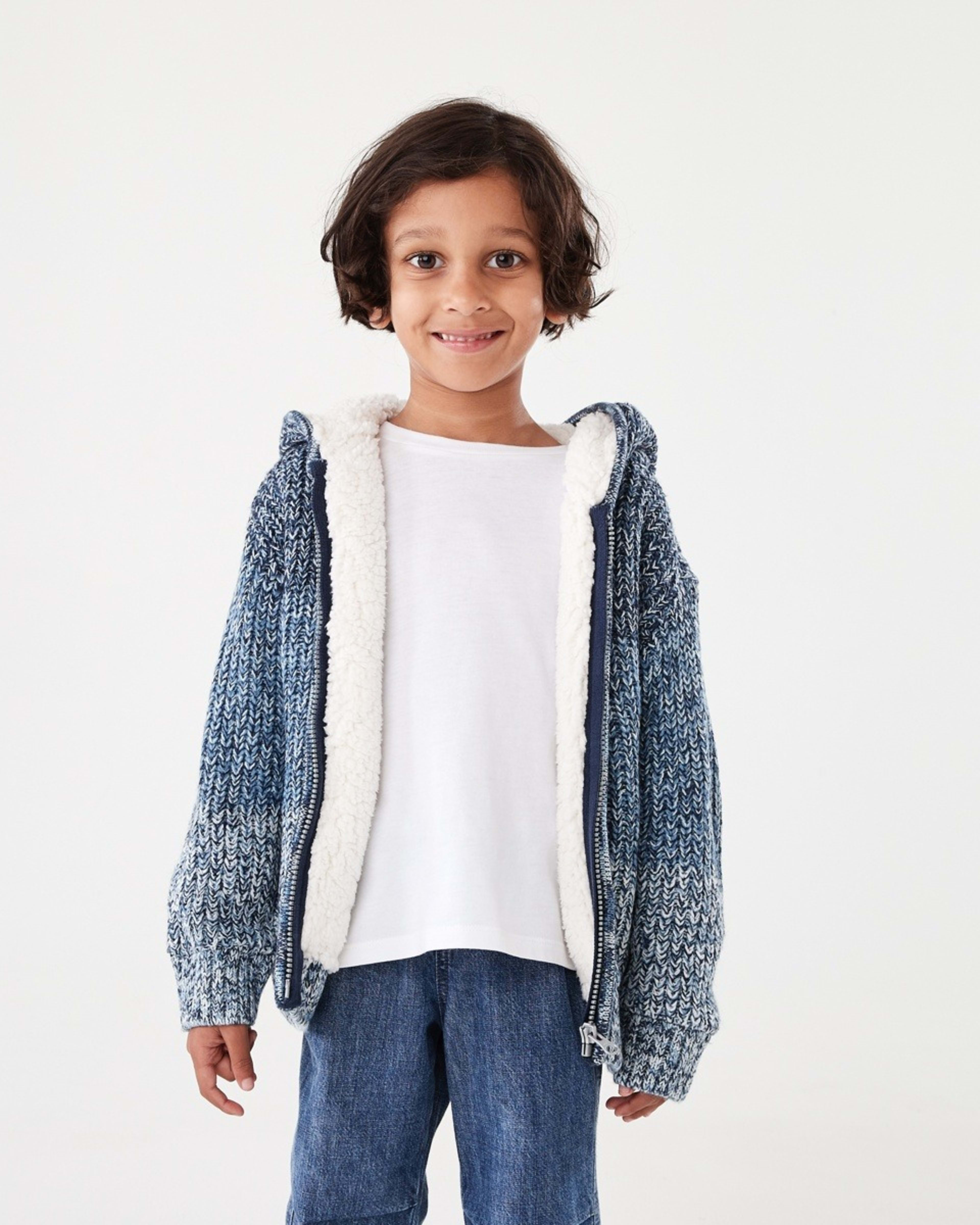 1 Sherpa Knit Hoodie Nvy Twist