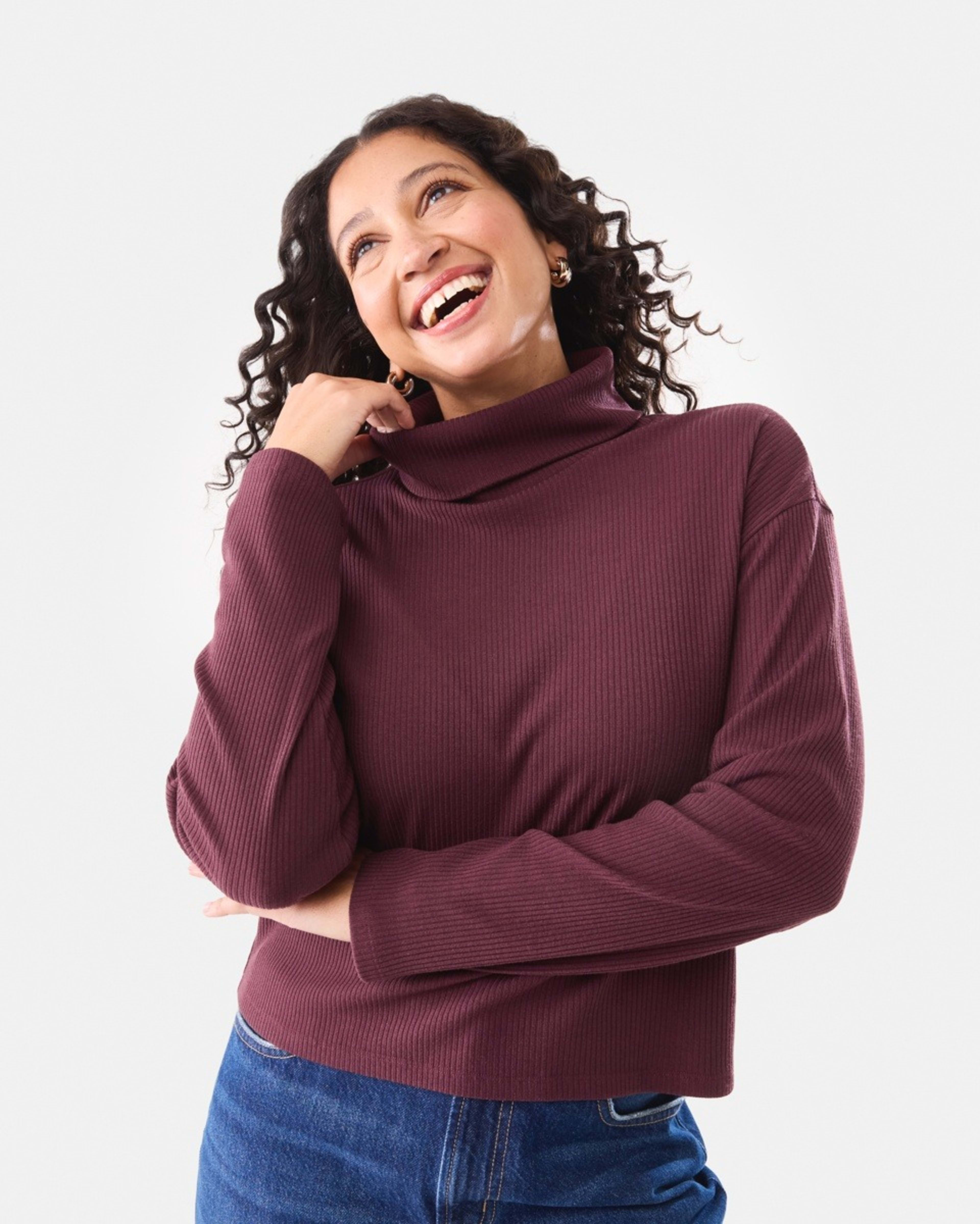 5 Long Sleeve Rib Turtleneck Top Mulberry, 5 of 7