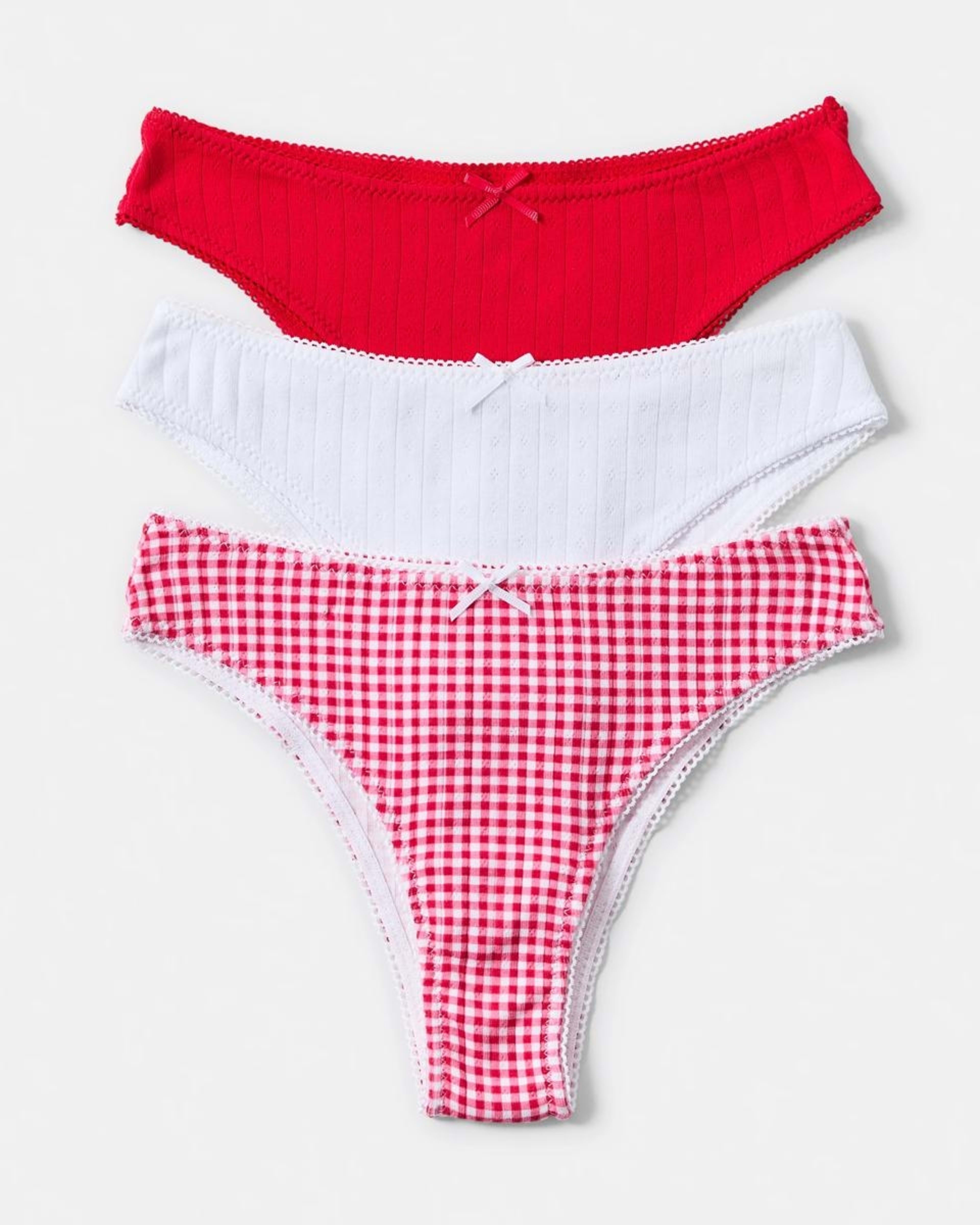1 3 Pack Pointelle Cheeky Bikini Briefs MINI CHECK RED, WHITE
