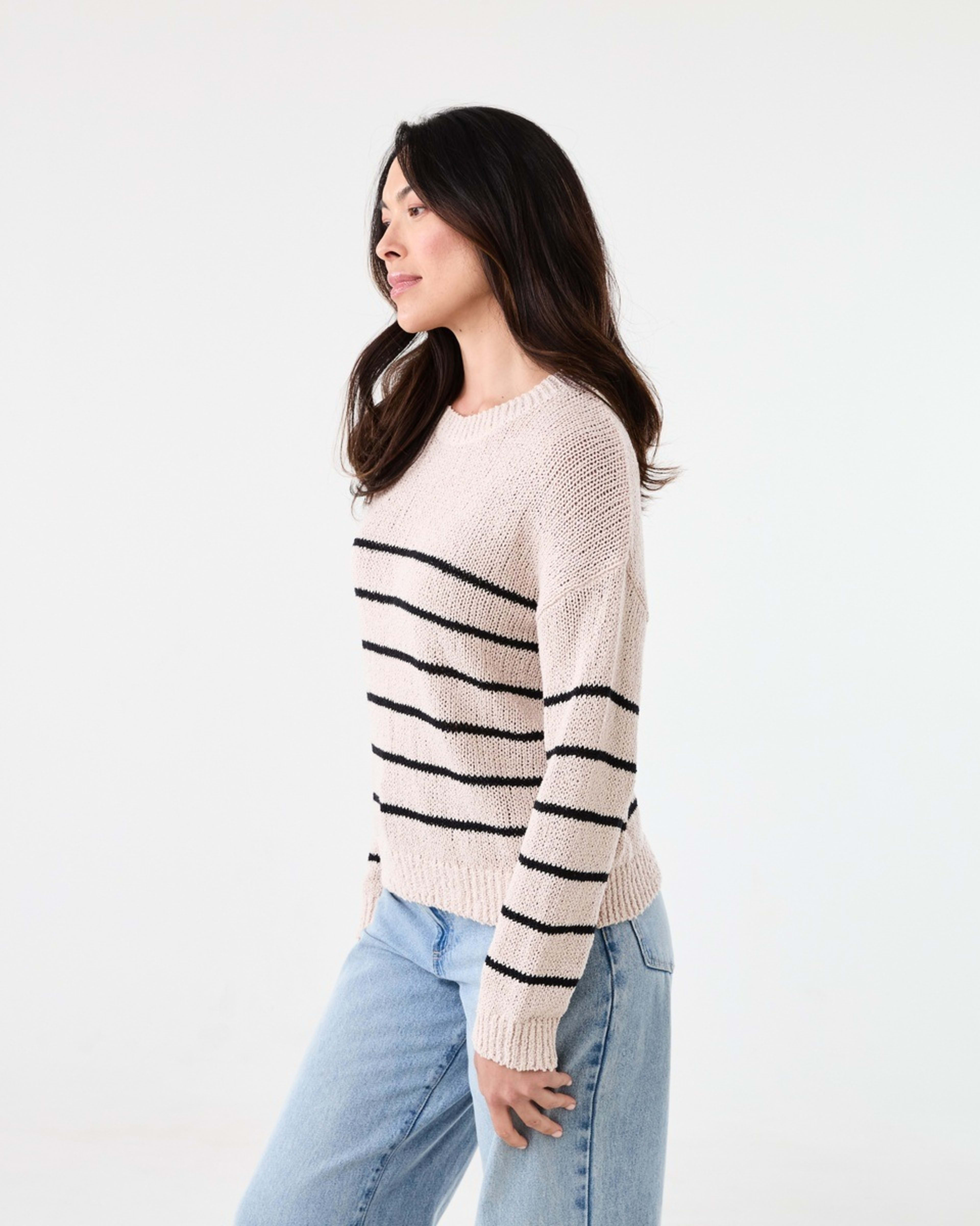 2 Cotton Slub Crew Jumper Bge Bk Stp, 2 of 5