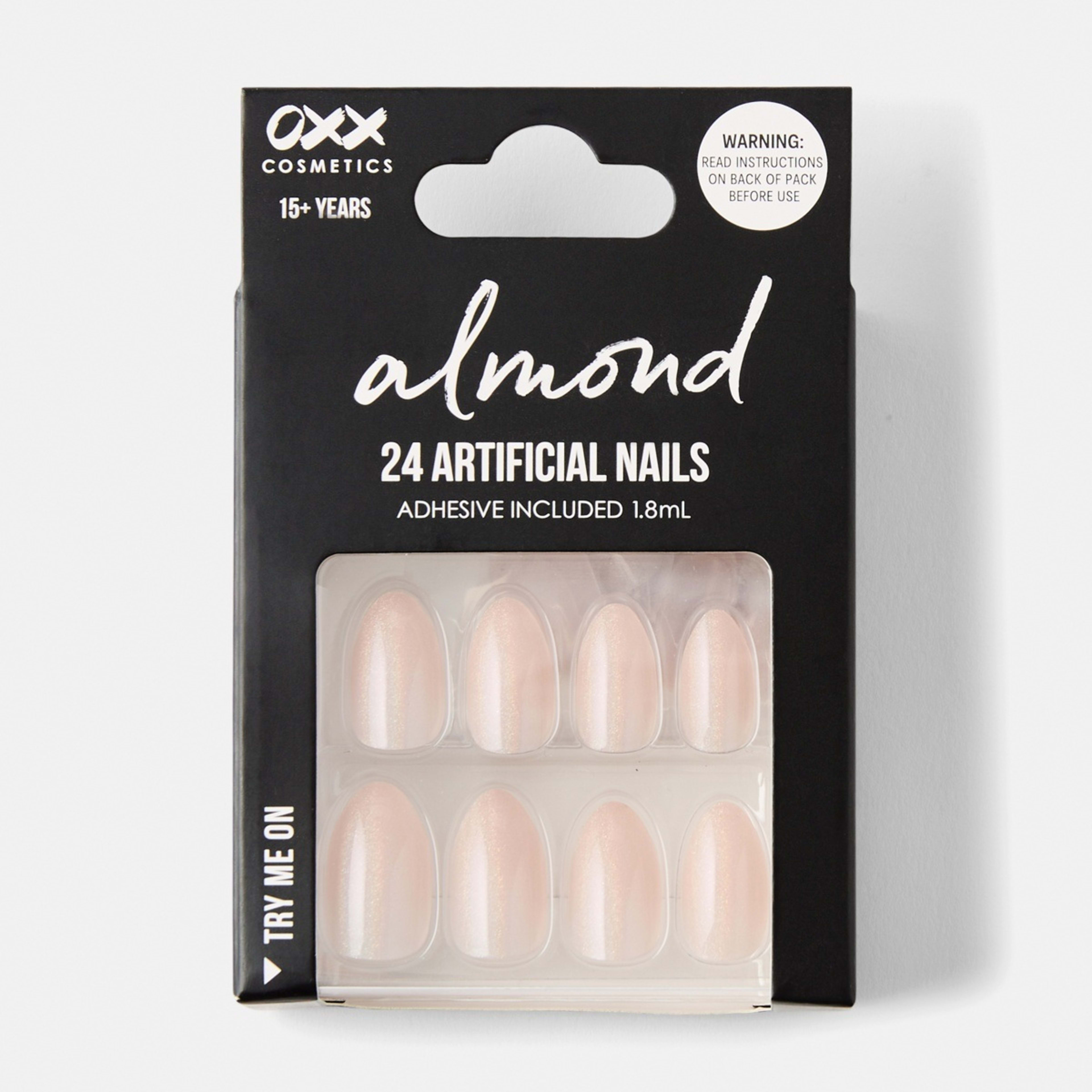 1 OXX Cosmetics 24 Pack Artificial Nails with Adhesive - Almond Shape, Pearl Glazed
