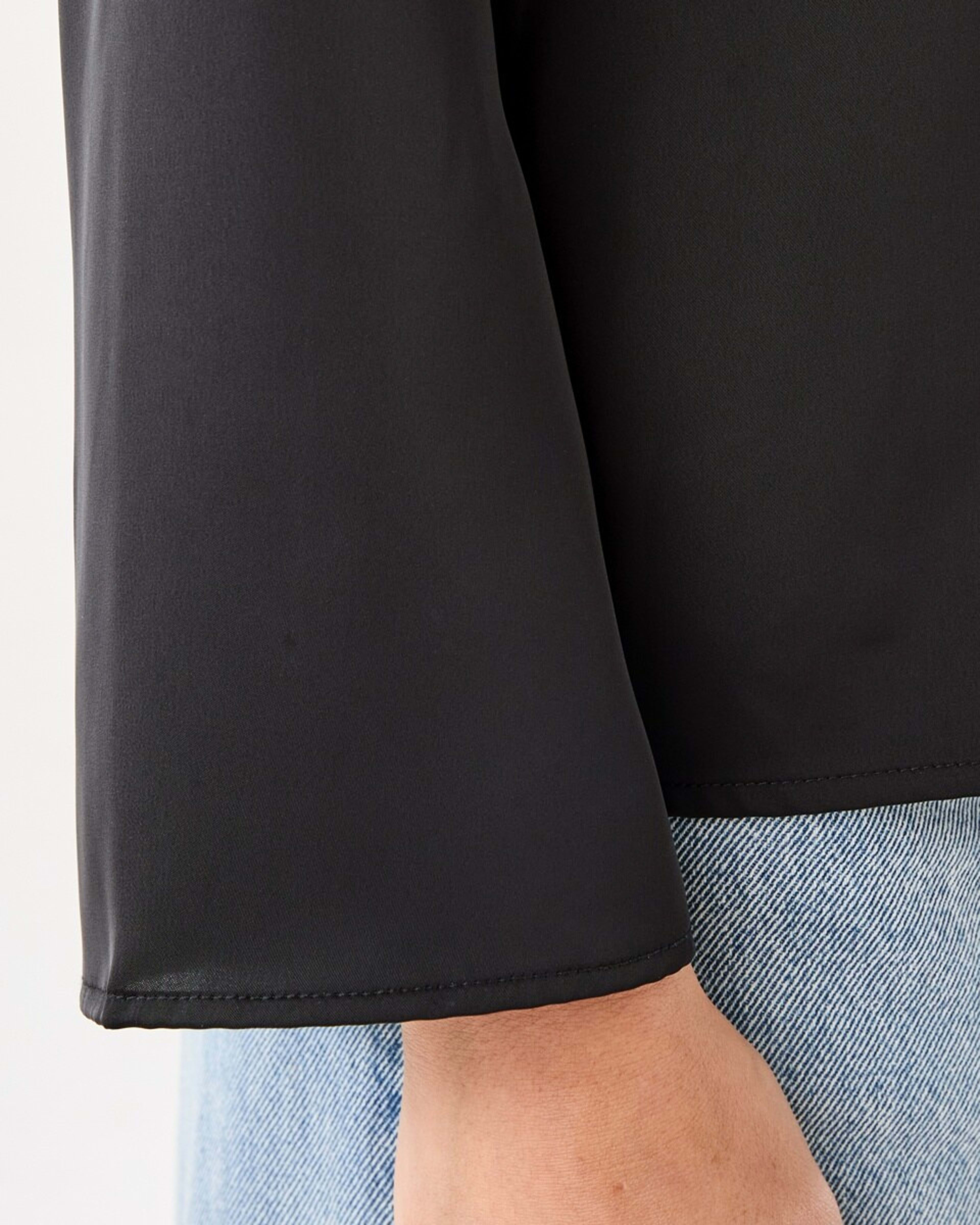 7 Long Sleeve Satin Tie Front Top Black, 7 of 7