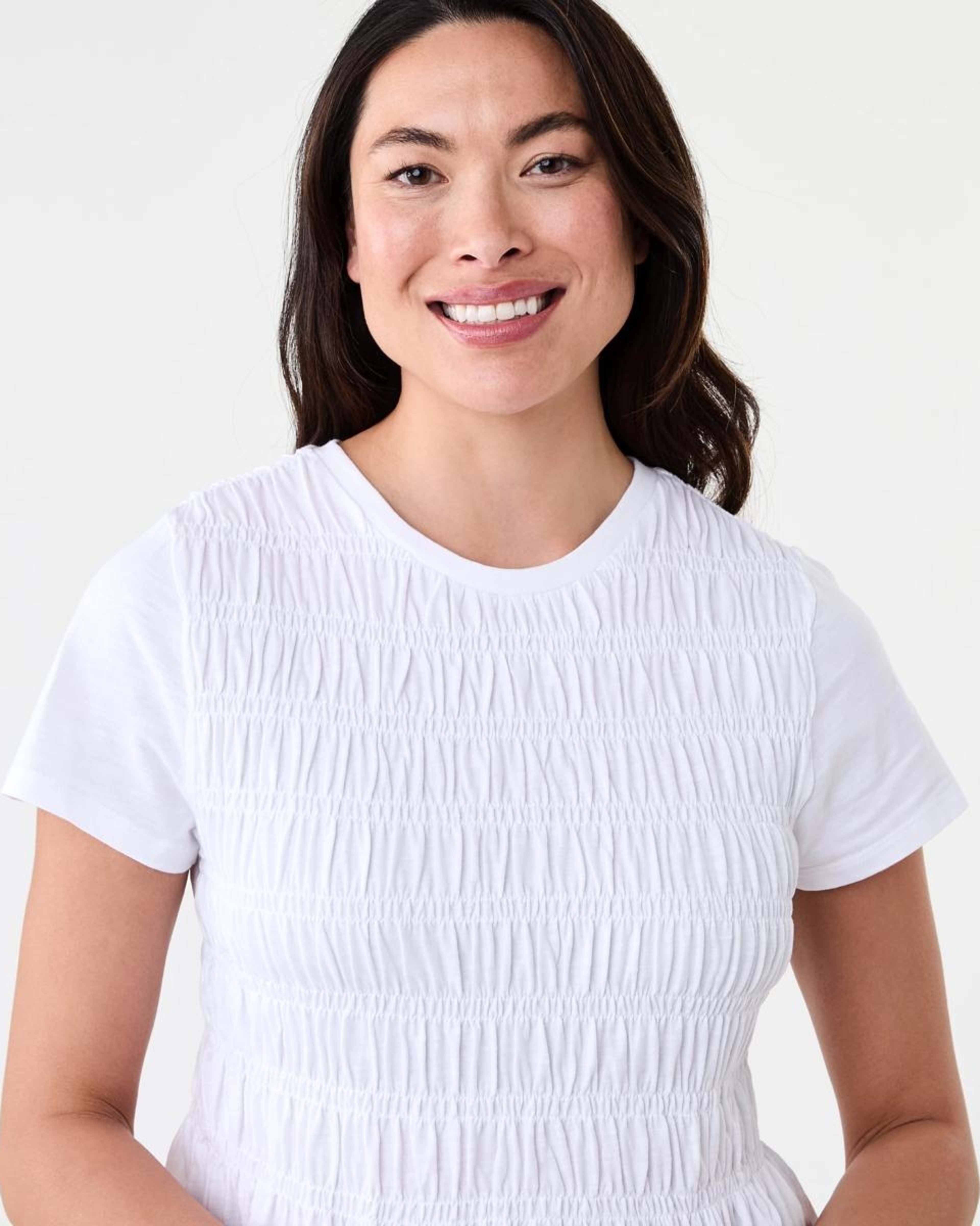 4 Short Sleeve Shirred Top White, 4 of 6