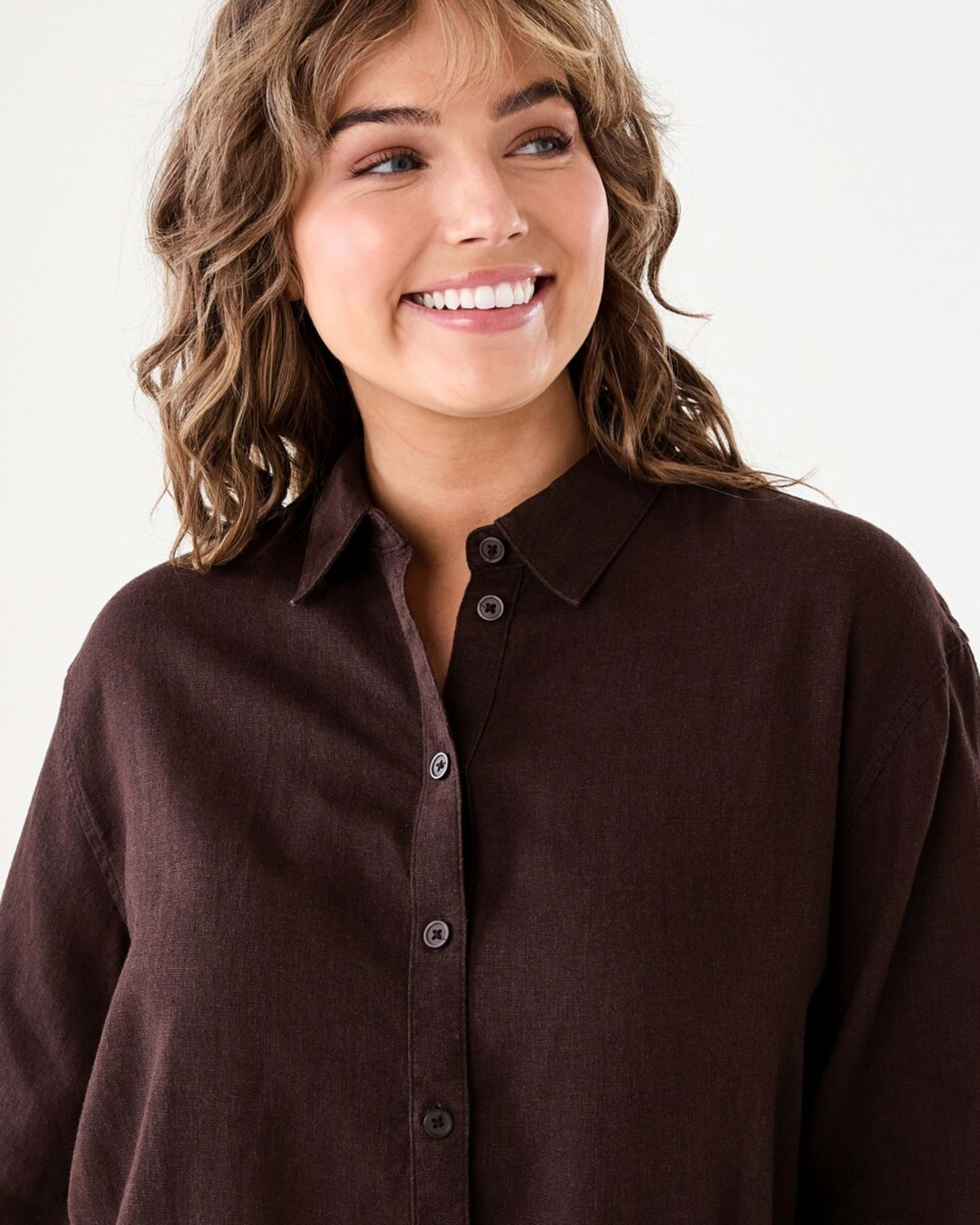 4 Long Sleeve Linen Blend Shirt MELTED CHOCOLATE, 4 of 6
