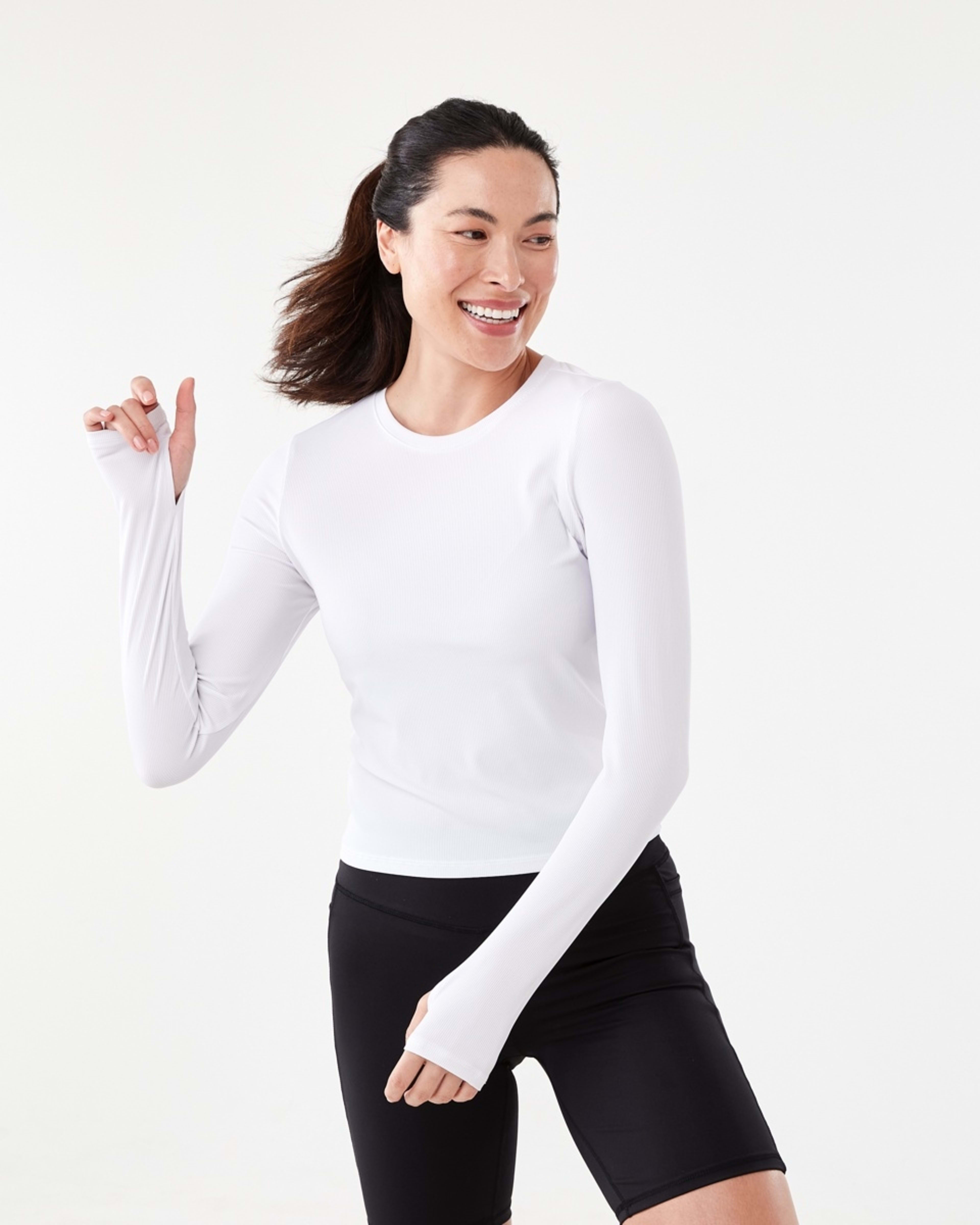 1 Active Womens Long Sleeve Rib T-shirt White, 1 of 6