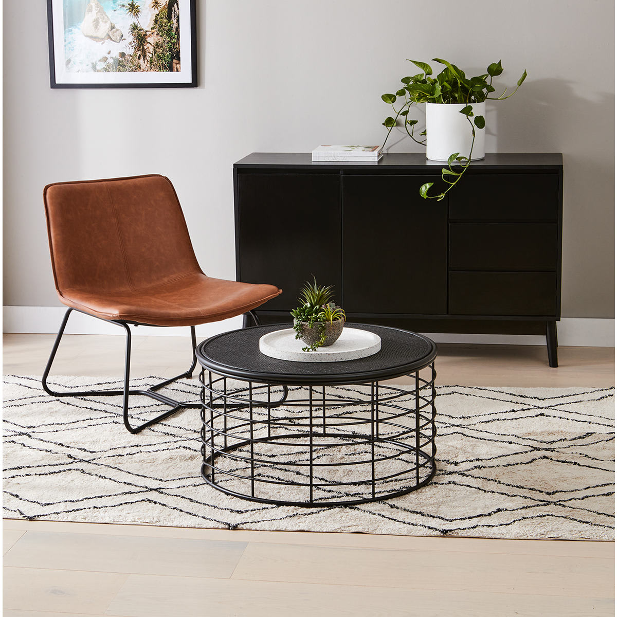 black woven coffee table