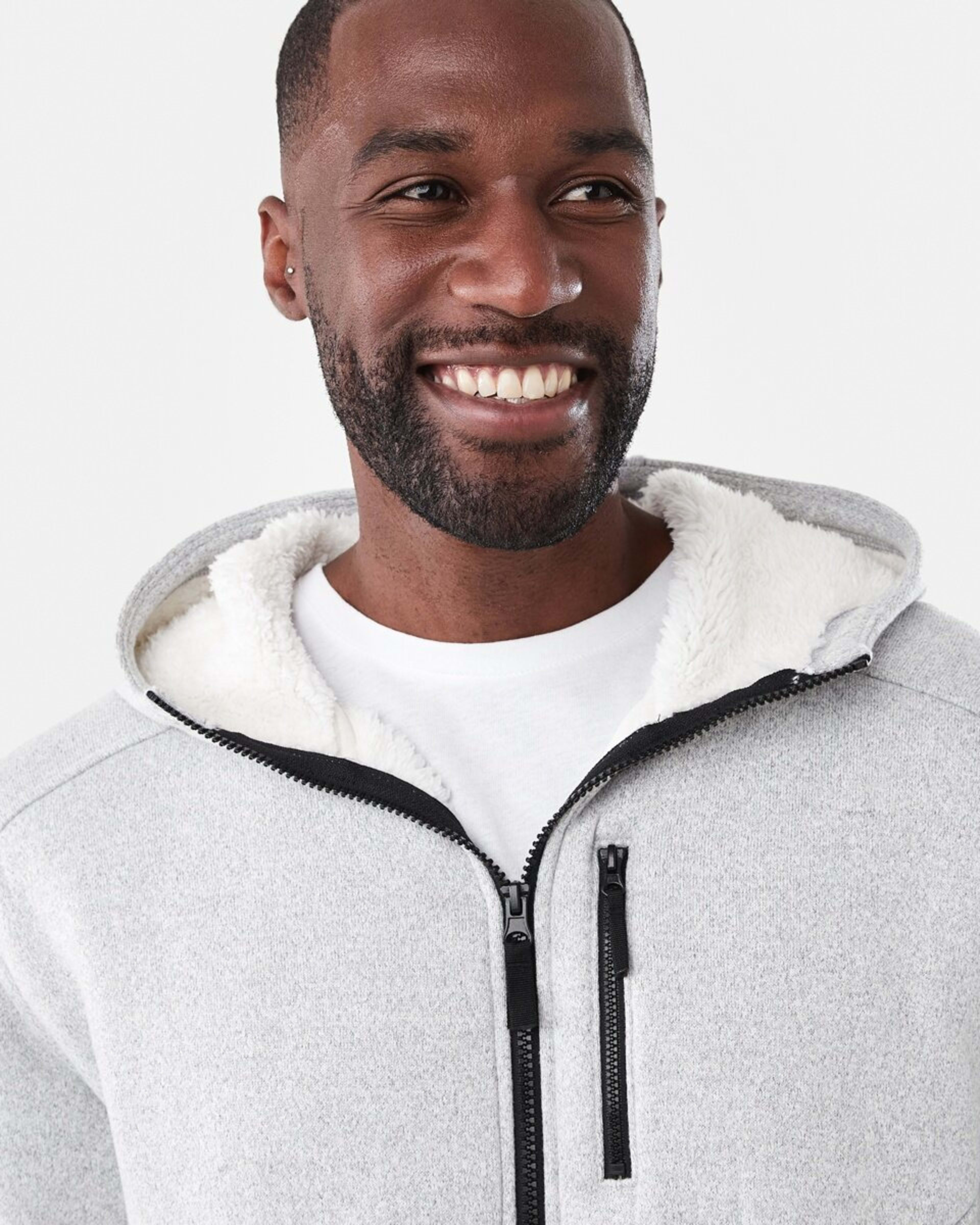 5 Active Mens Knit Sherpa Jacket Grey Marle, 5 of 8