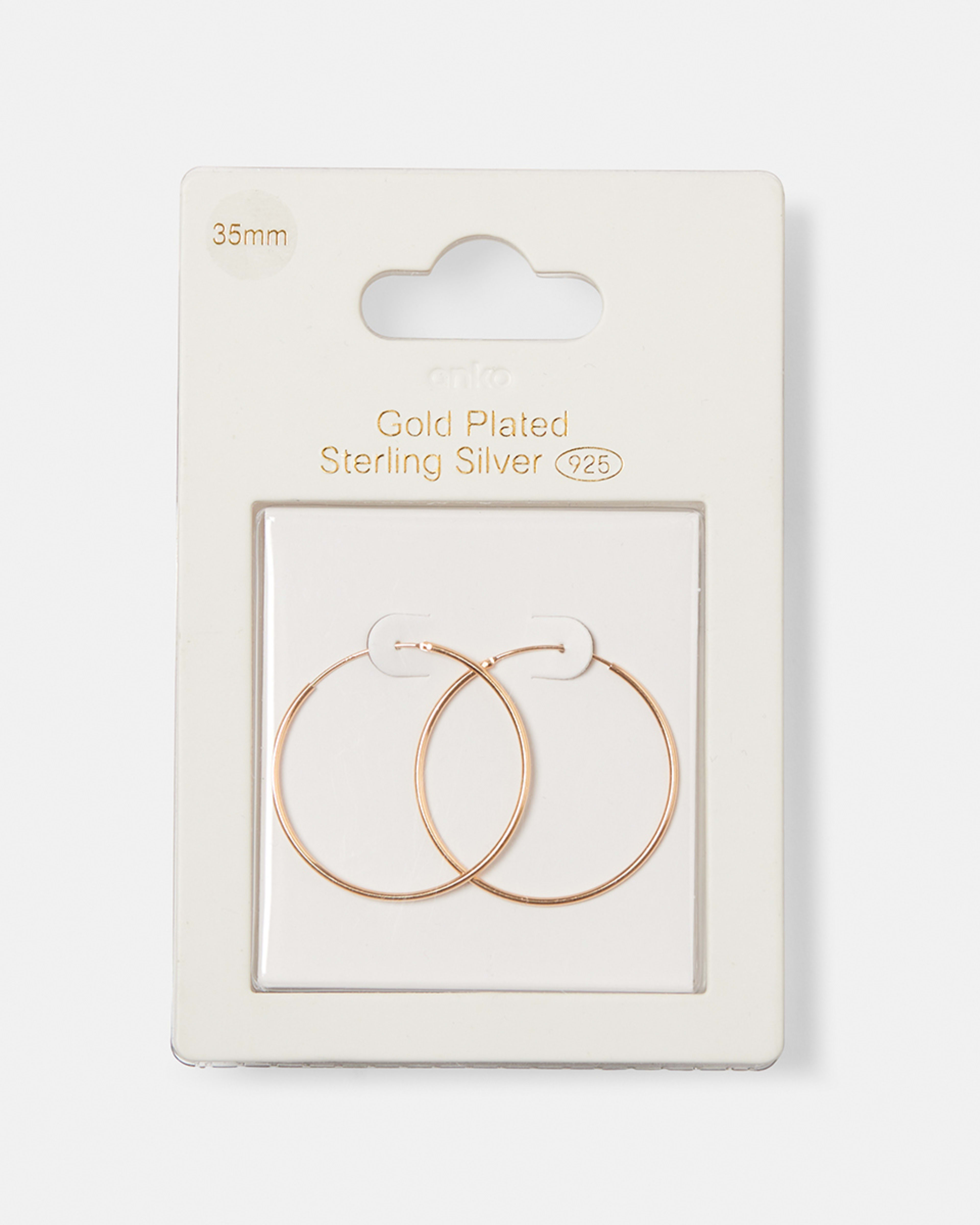 Gold Plated Sterling Silver Medium Thin Hoop Earrings Kmart